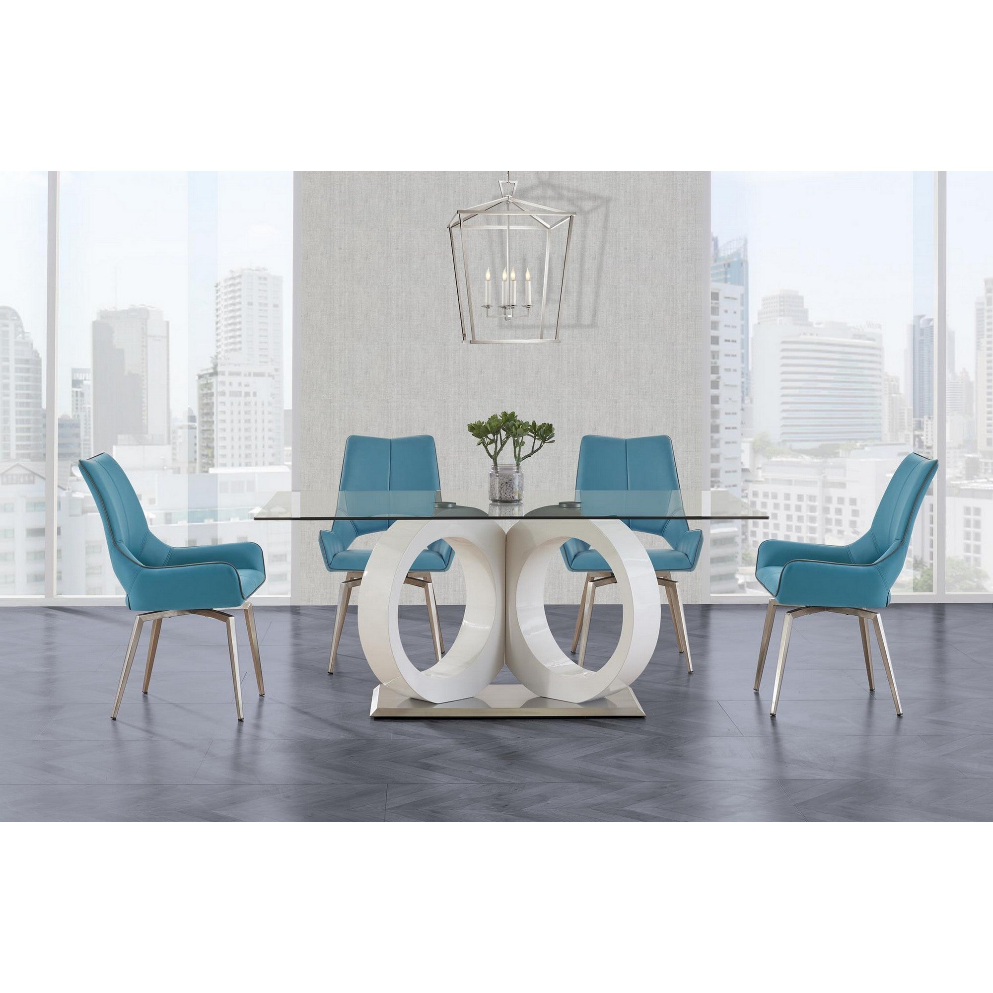 Set of Two Turquoise And Silver Upholstered Faux Leather Dining Side Chairs