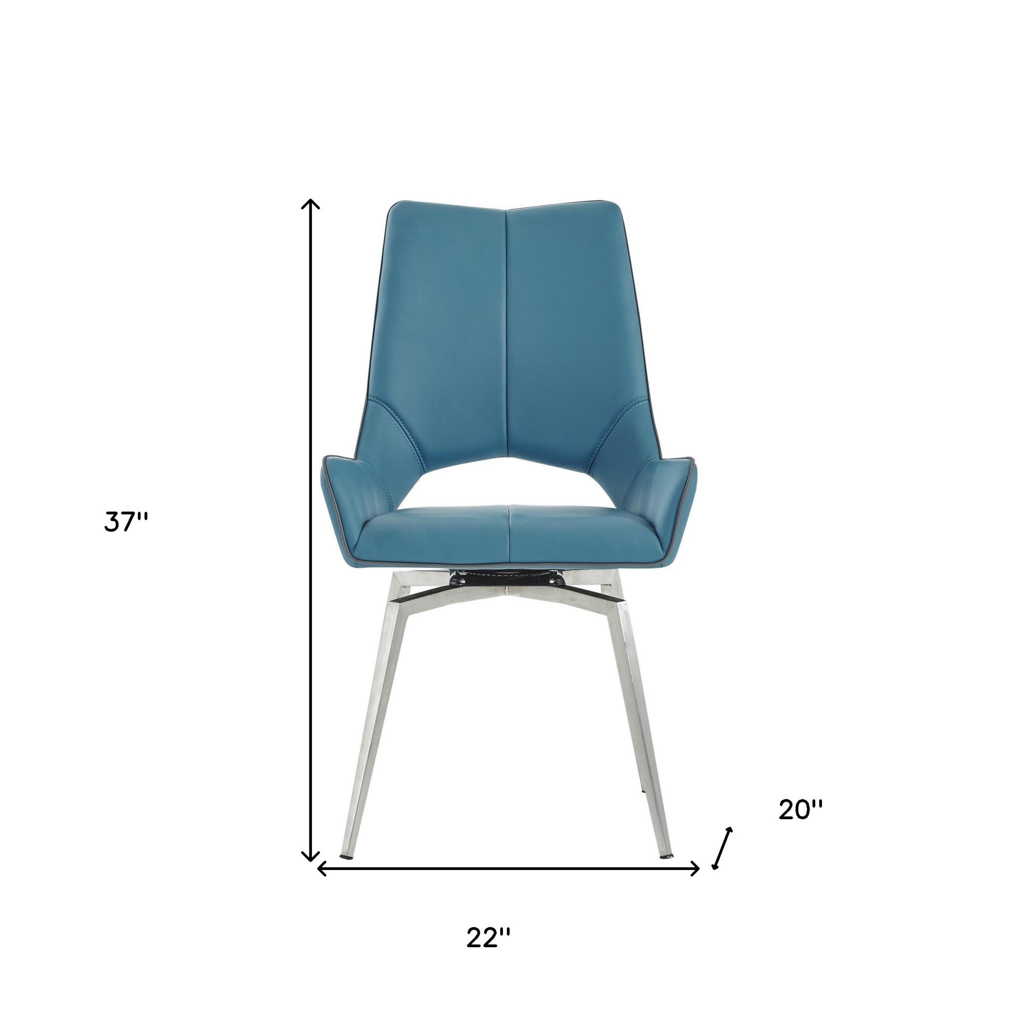 Set of Two Turquoise And Silver Upholstered Faux Leather Dining Side Chairs