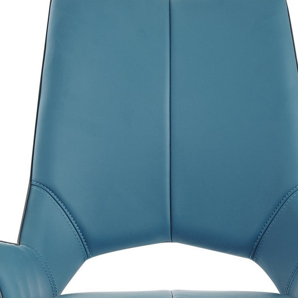 Set of Two Turquoise And Silver Upholstered Faux Leather Dining Side Chairs