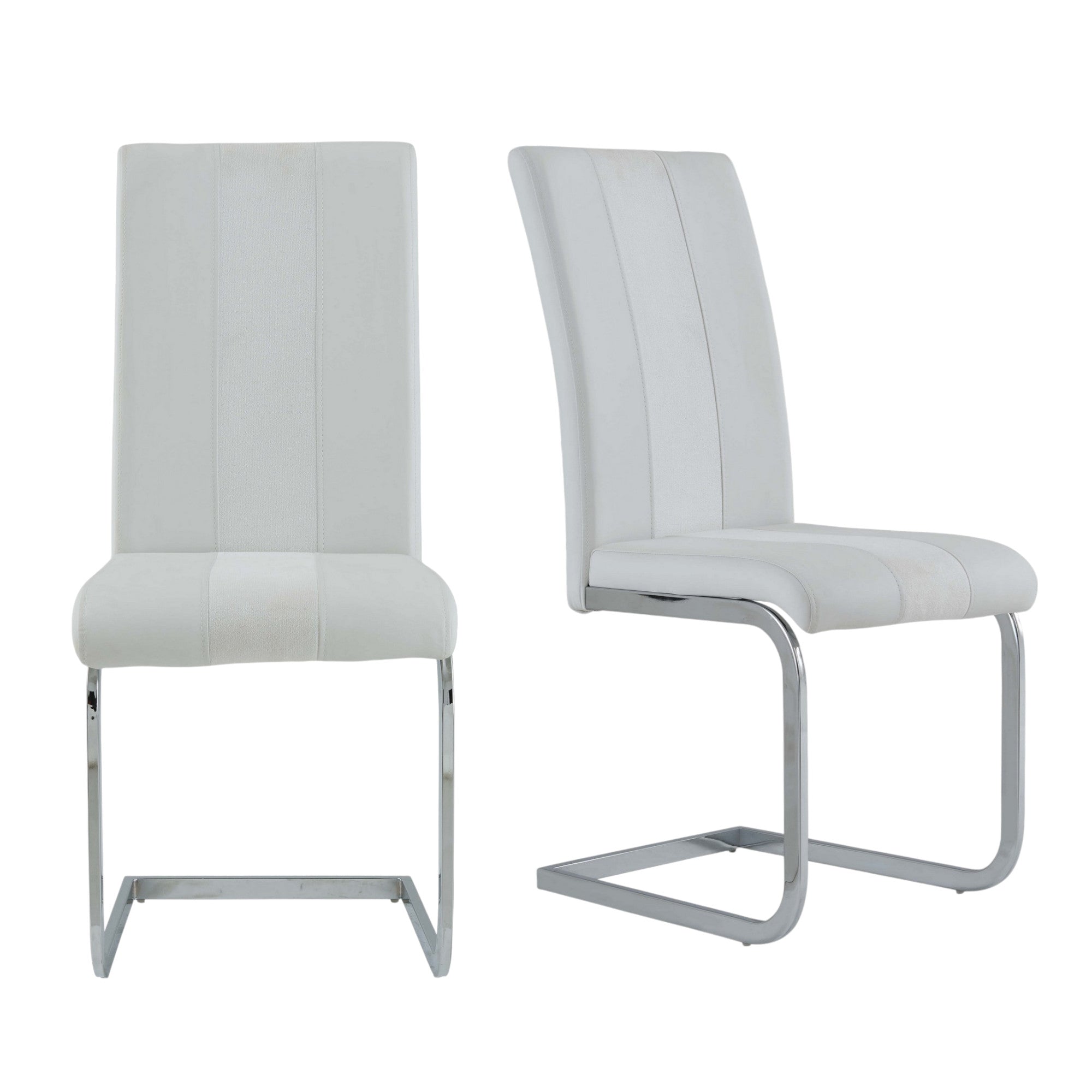 Set Of 4 White Two Toned Dining Chairs With Silver Tone Metal Base