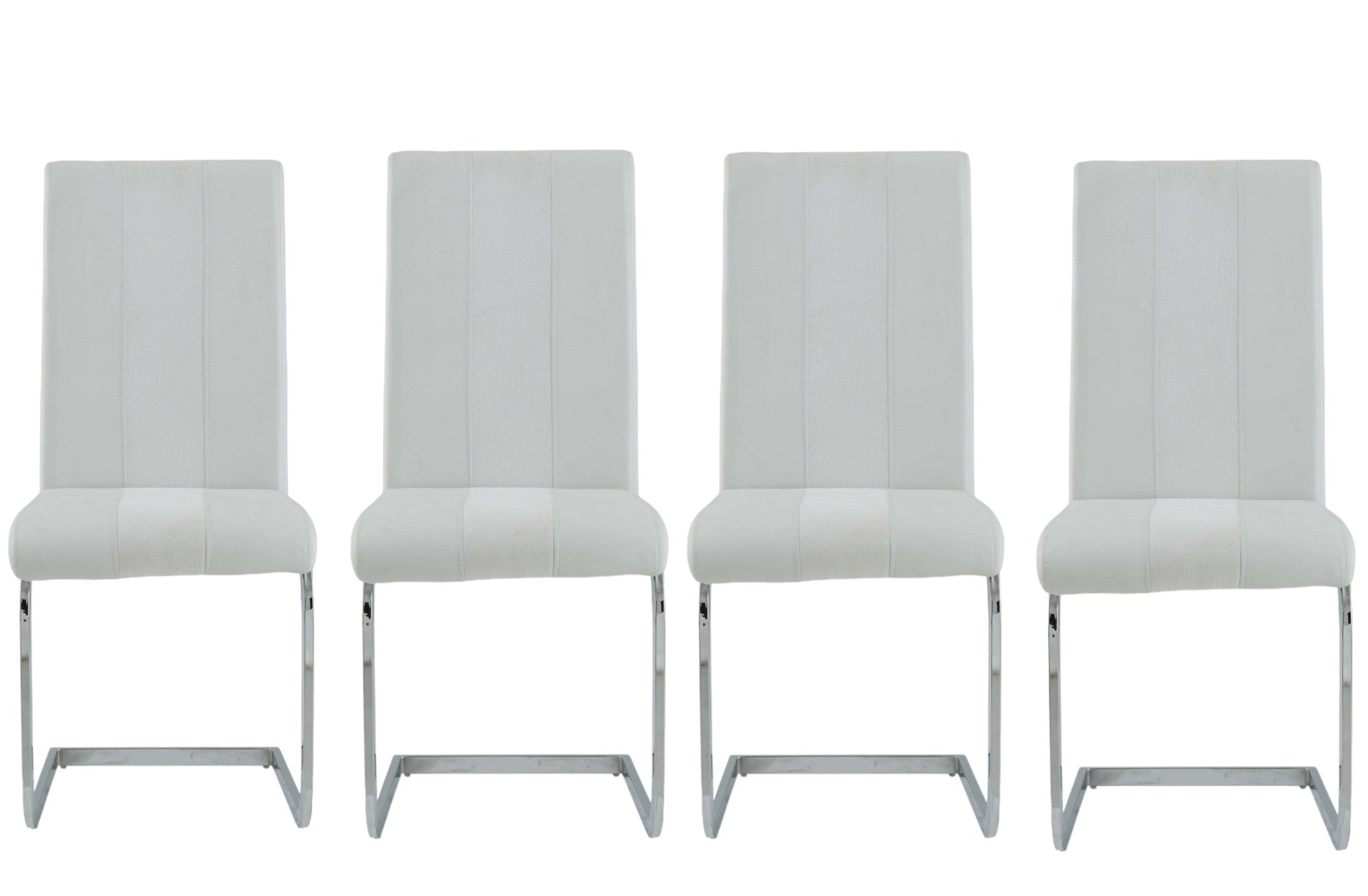 Set Of 4 White Two Toned Dining Chairs With Silver Tone Metal Base