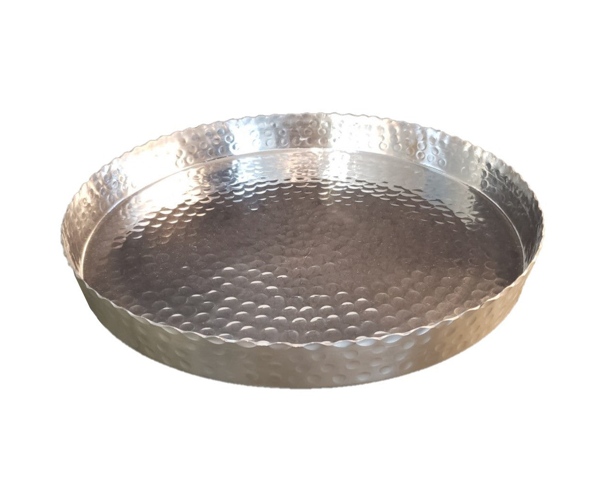 13" Handcrafted Hammered Stainless Steel Round Tray