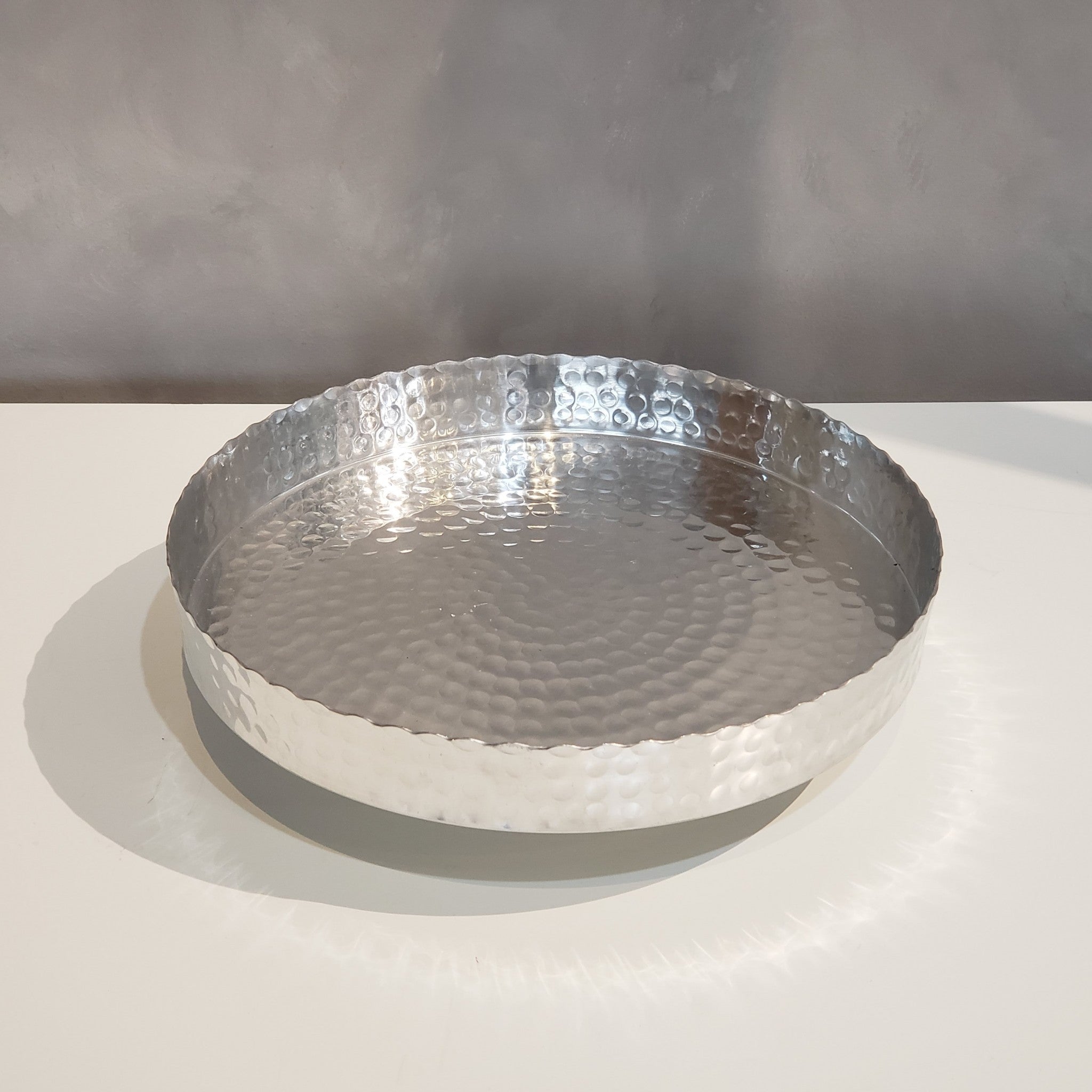 16" Silver Handcrafted Hammered Stainless Steel Round Tray