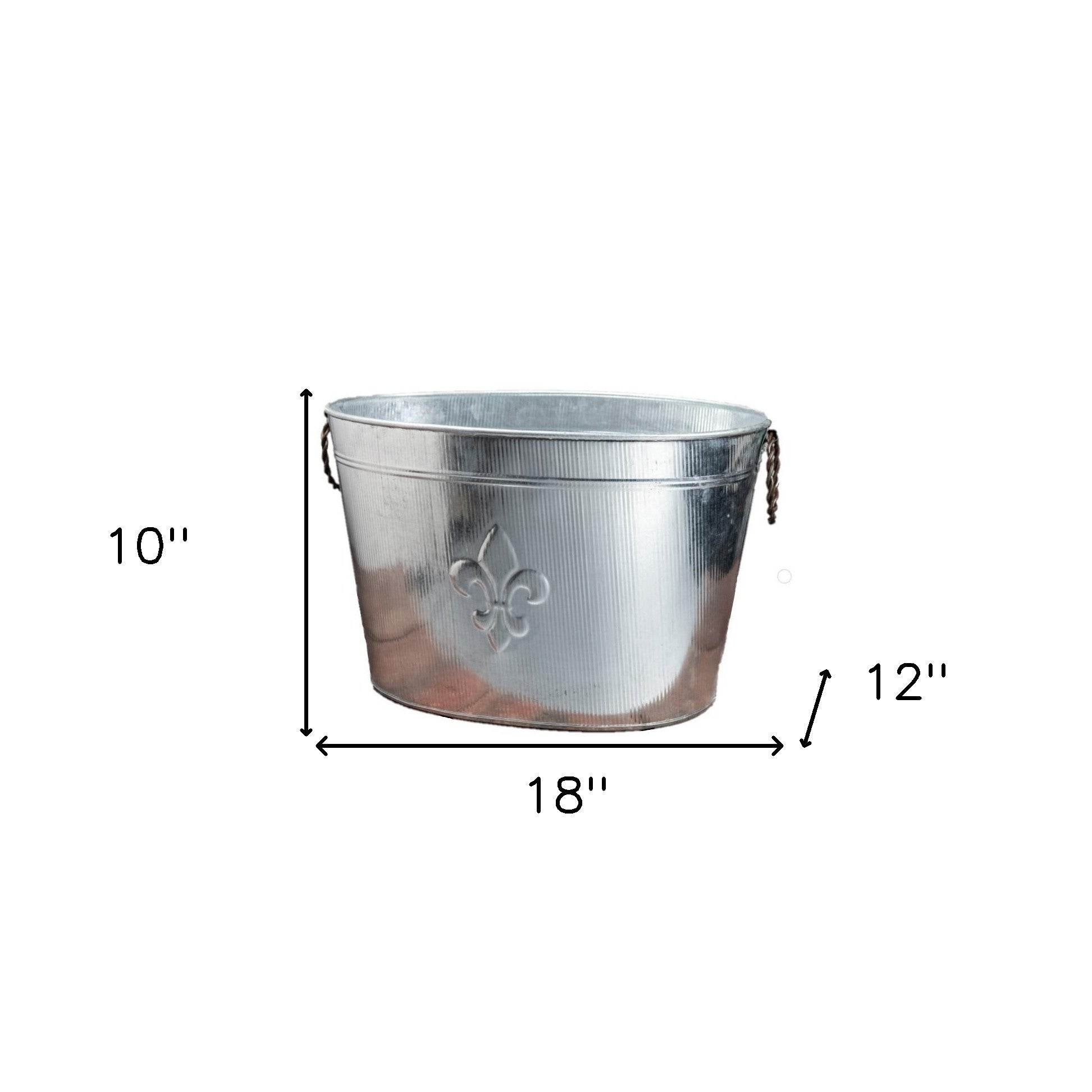 Oval Silver Ribbed Fleur De Lis Beverage Tub