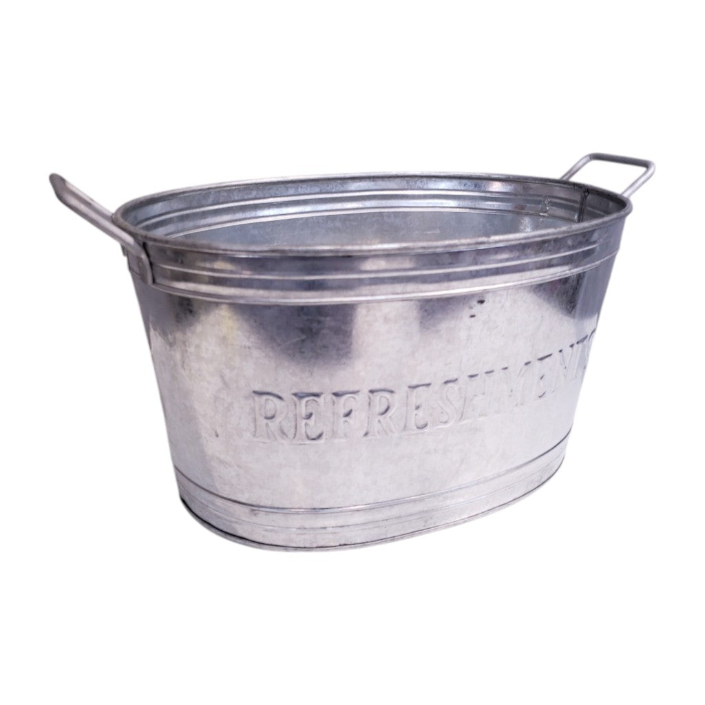 18" Silver Galvanized Metal Oval Refreshments Beverage Tub