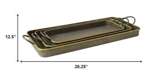 Set Of 3 Nesting Galvanized Metal And Gold Serving Trays