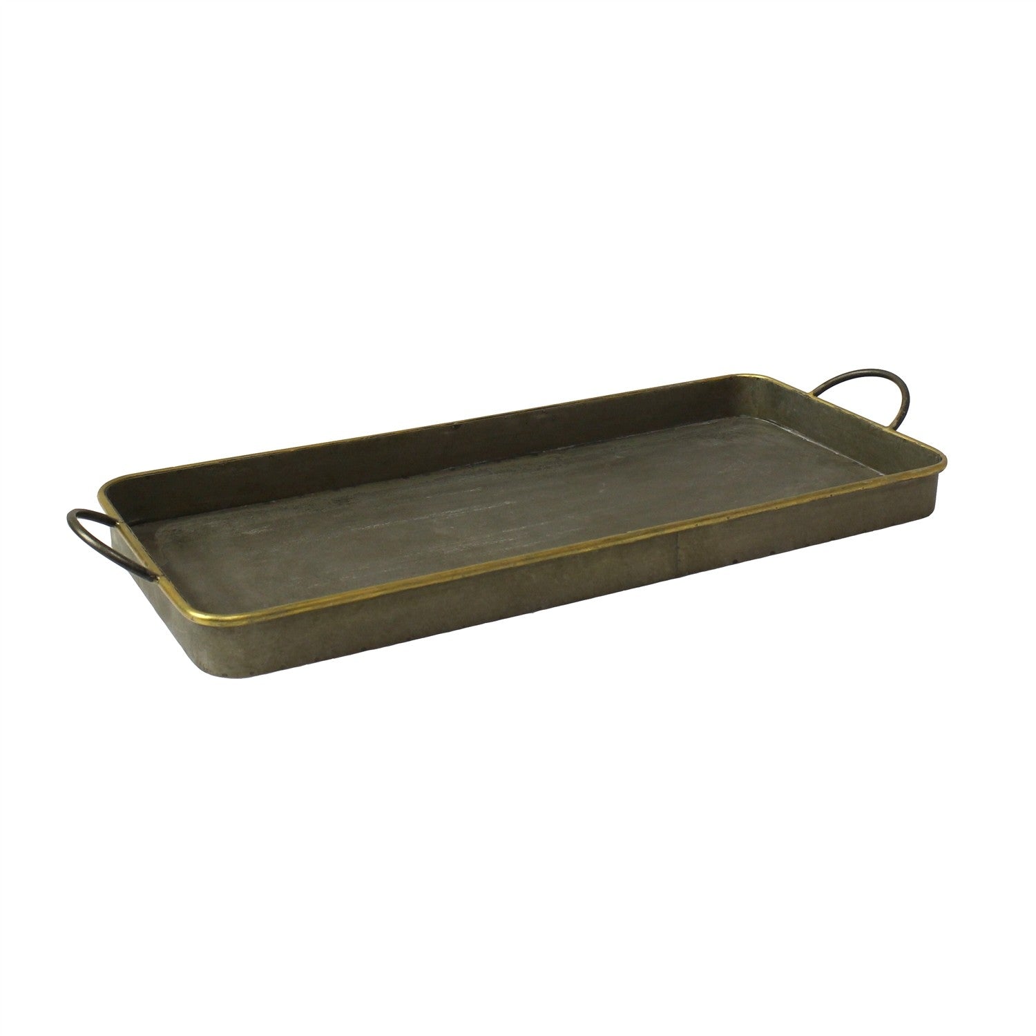 Set of Three Brass and Gray Tin Serving Tray