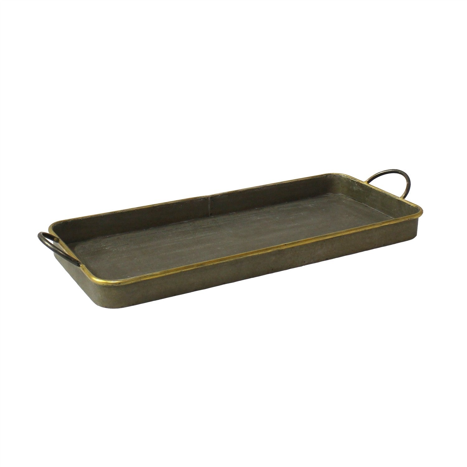 Set of Three Brass and Gray Tin Serving Tray