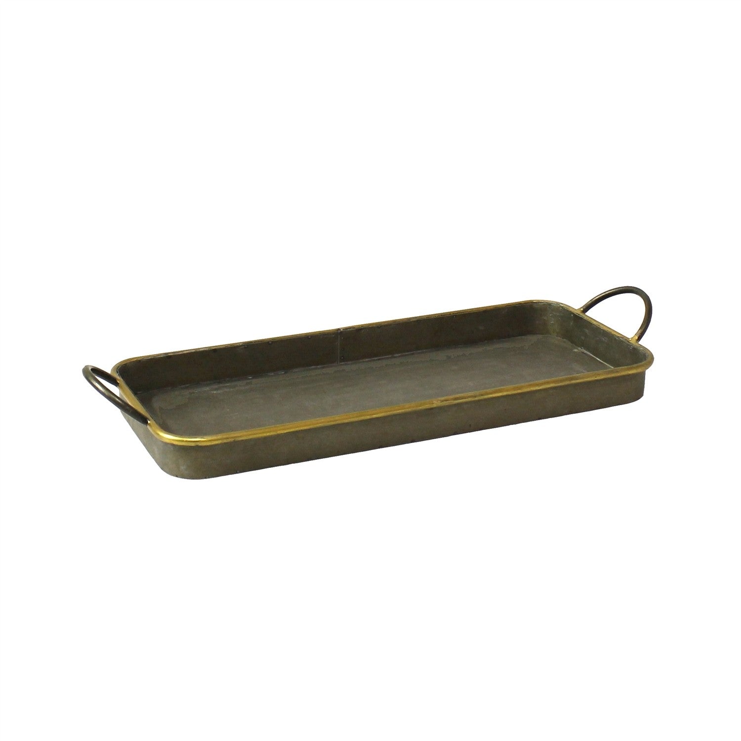 Set of Three Brass and Gray Tin Serving Tray