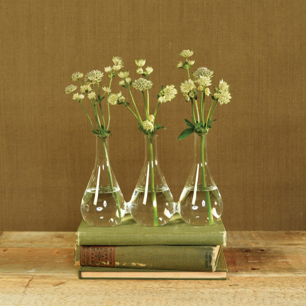 Trio Set Of Three Joined Glass Posy Vases