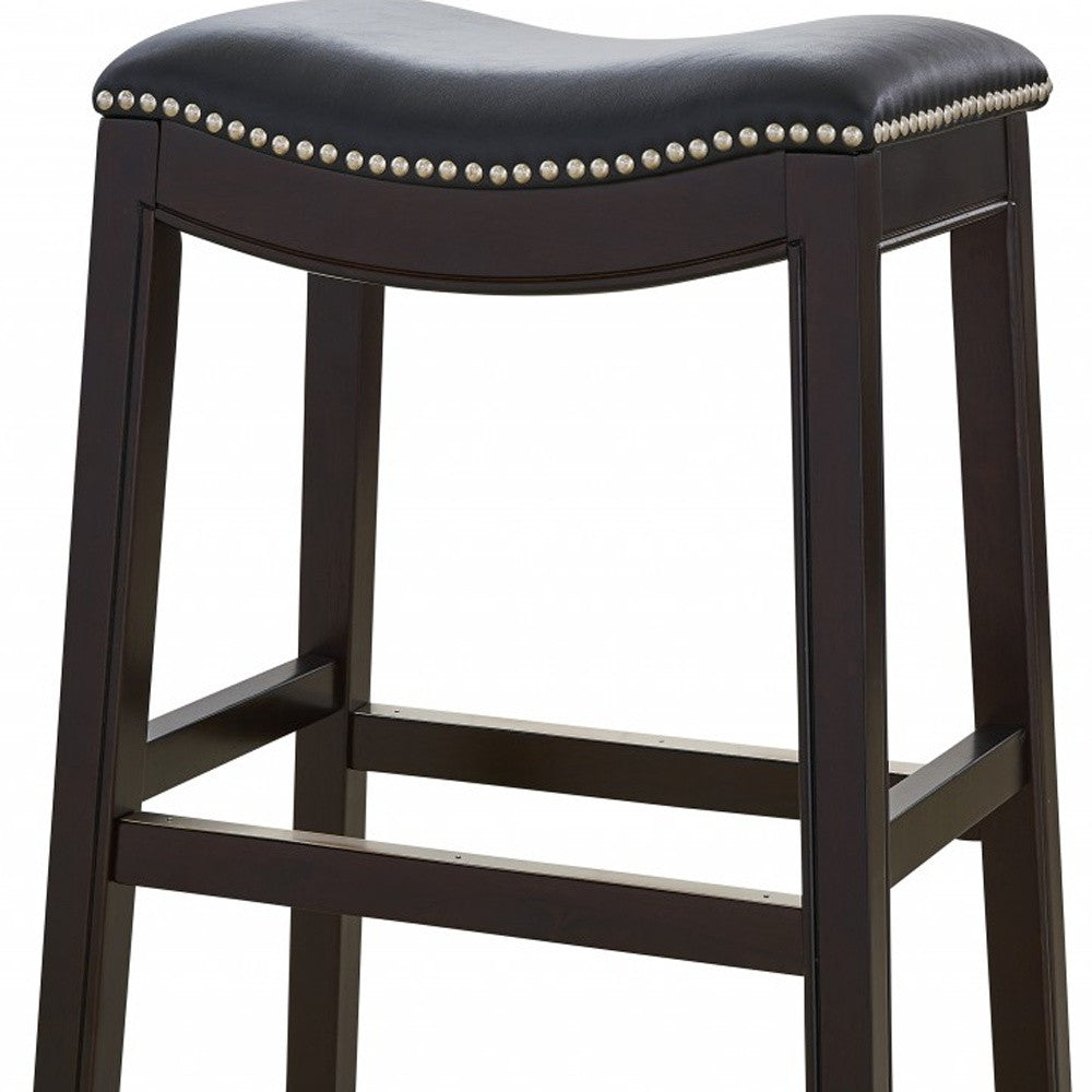 31" Black And Espresso Solid Wood Backless Bar Height Bar Chair