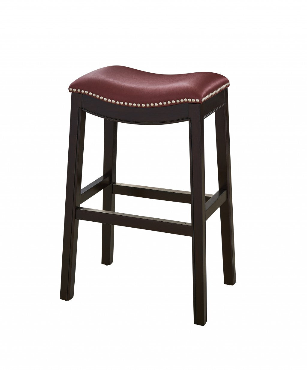 31" Dark Red And Espresso Solid Wood Backless Bar Chair