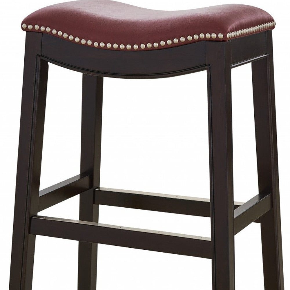 31" Dark Red And Espresso Solid Wood Backless Bar Chair