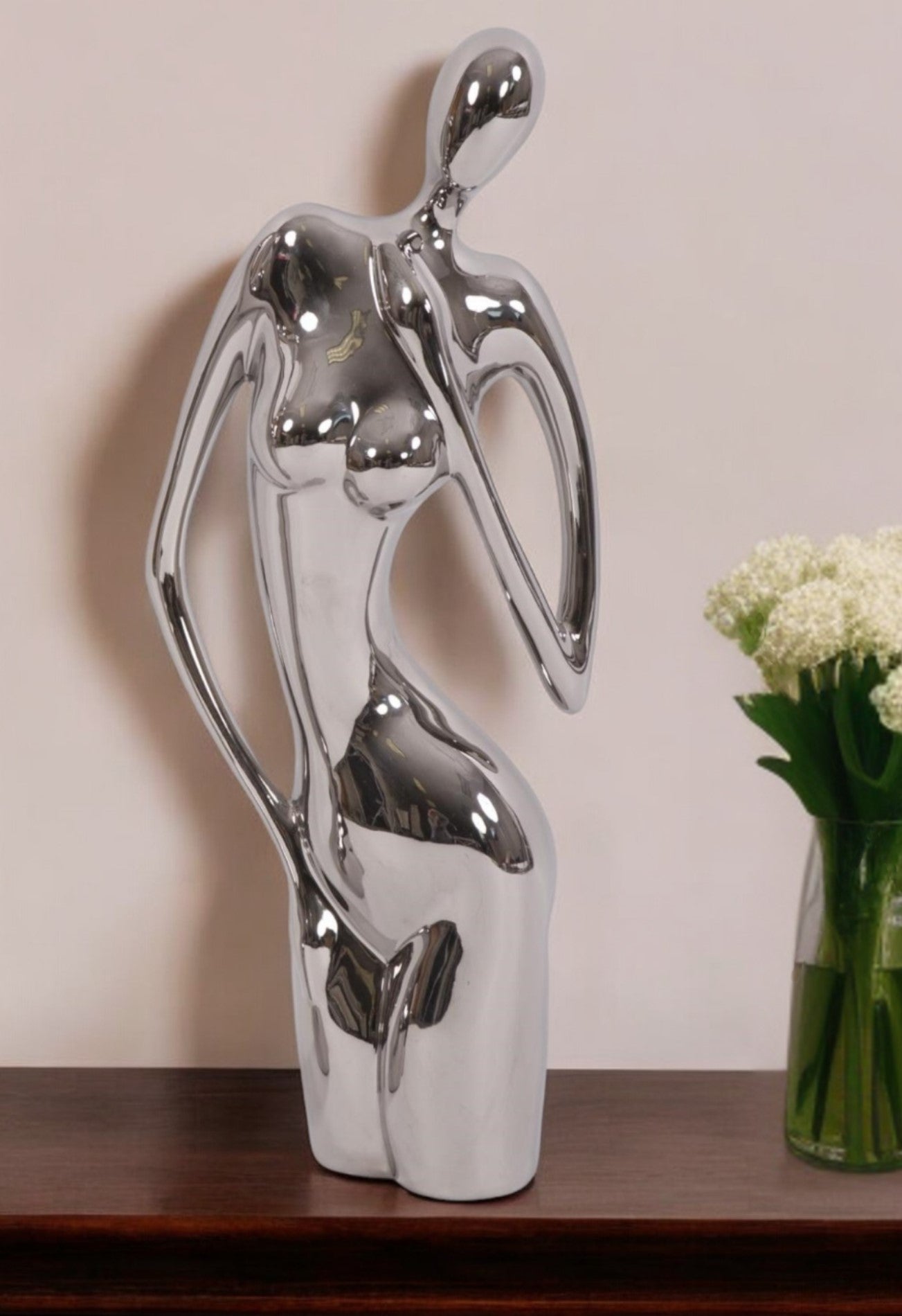 Modern Shiny Silver Female Form Sculpture