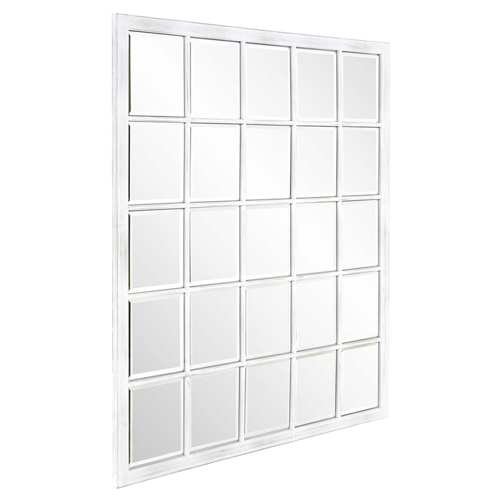 Rectangular Whitewash Window Pane Tile Mirror