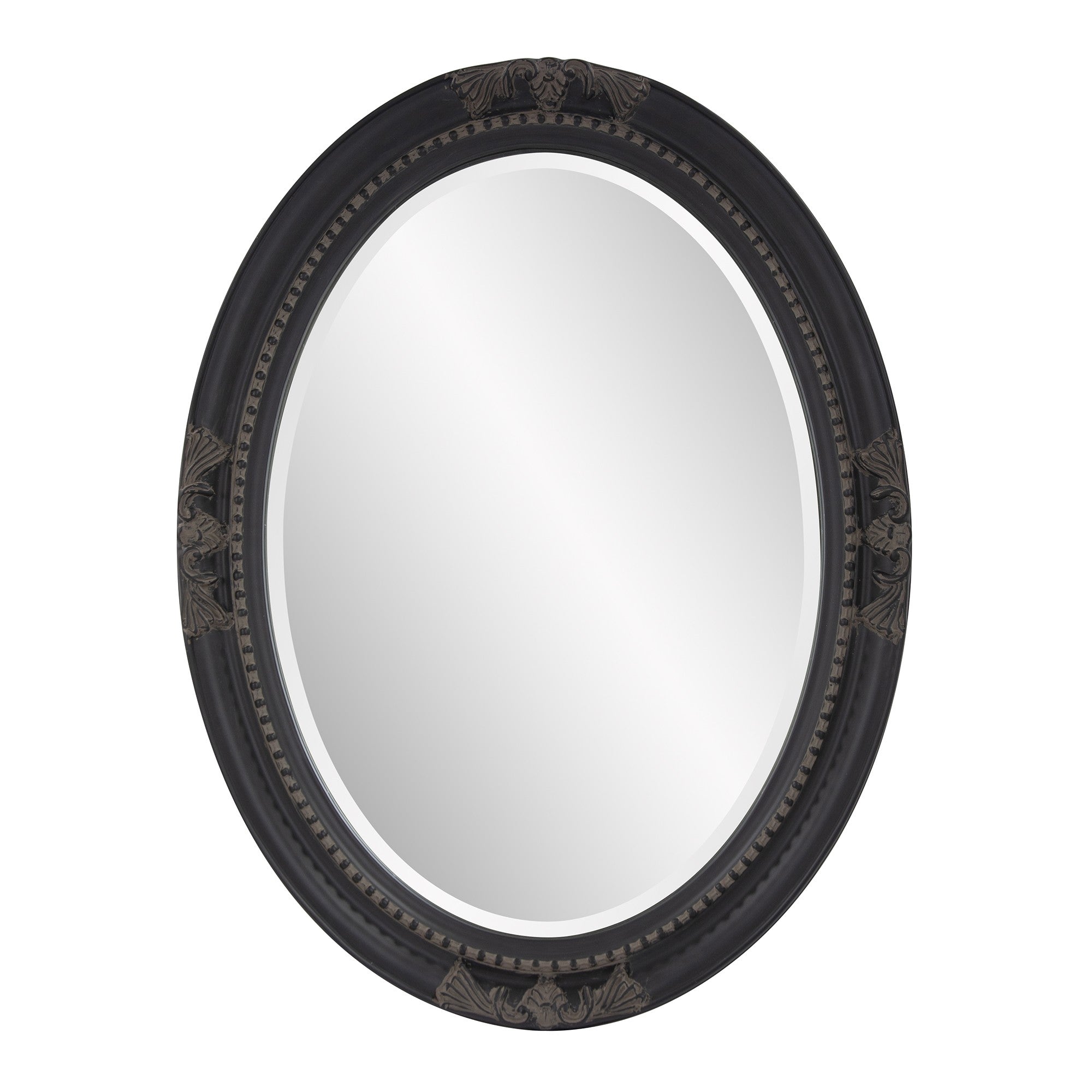 Oval Antiqued Black Wood Frame Mirror