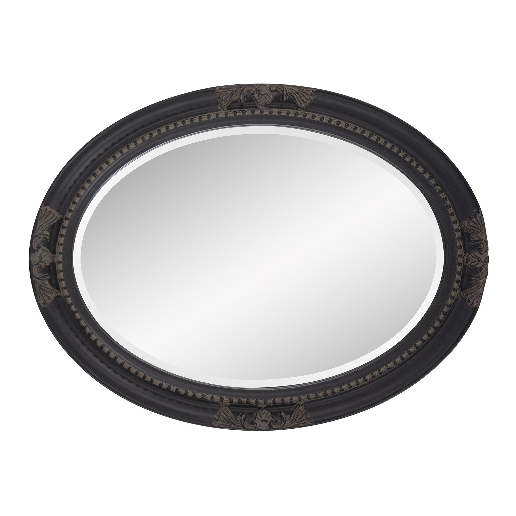 Oval Antiqued Black Wood Frame Mirror