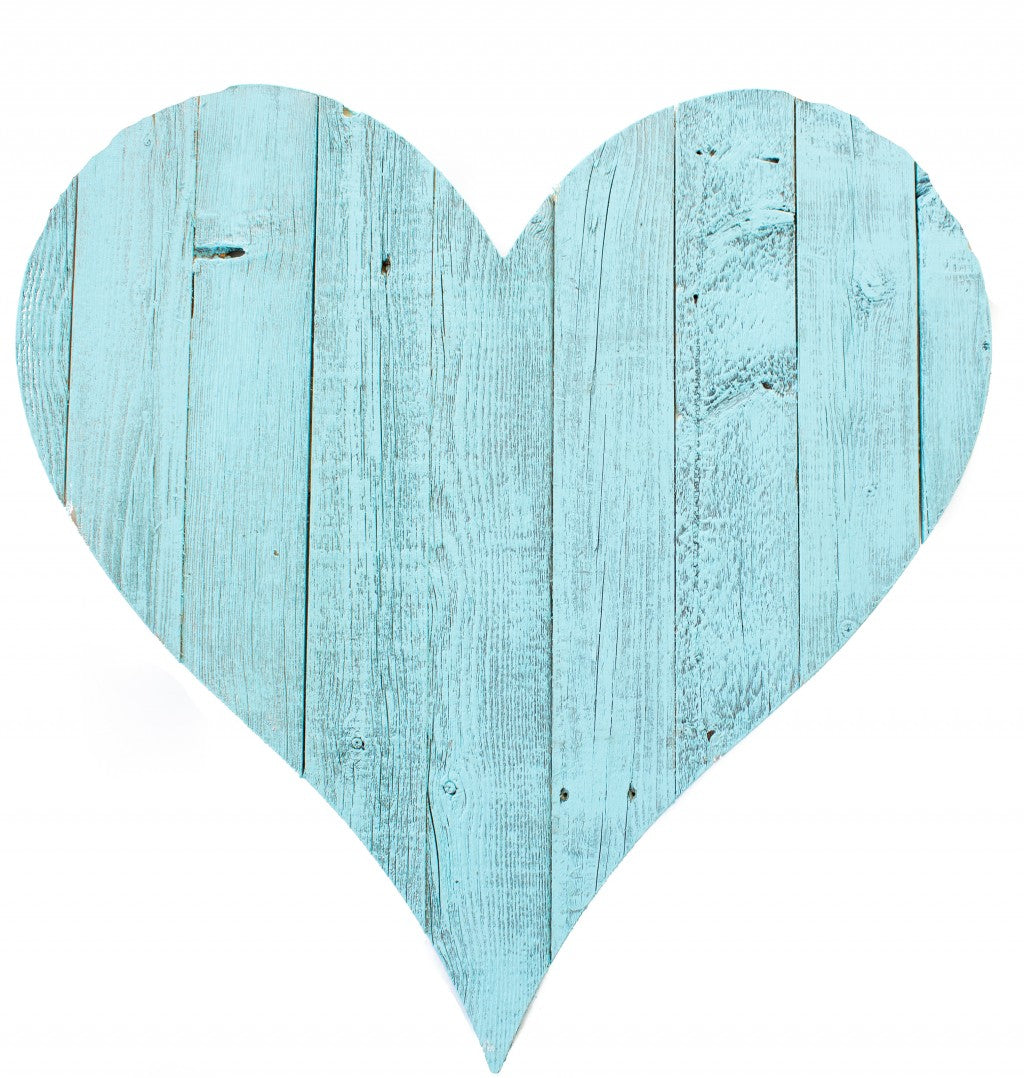 12" Turquoise Reclaimed Wood Heart Wall Decor