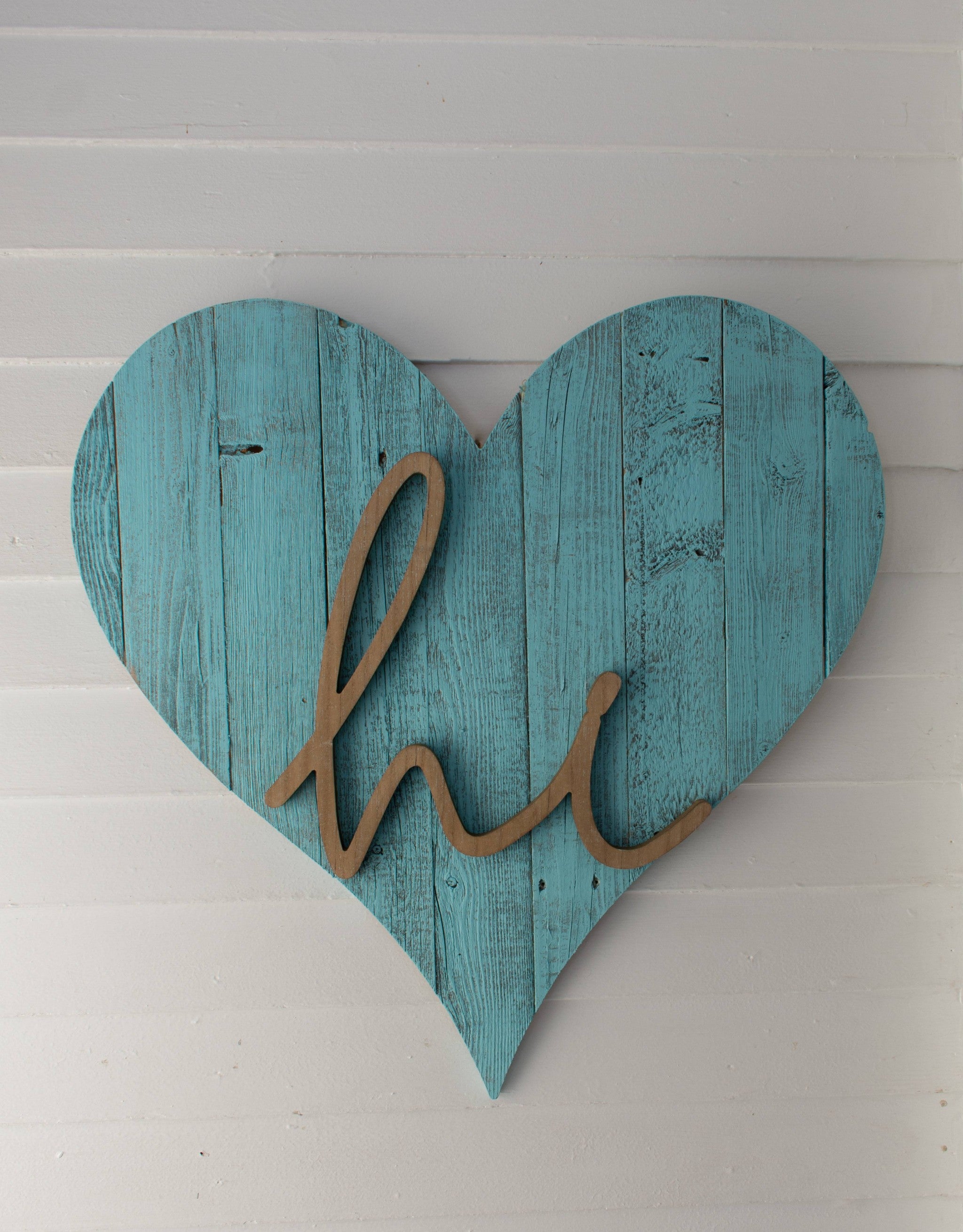 24" Turquoise Reclaimed Wood Heart Wall Decor