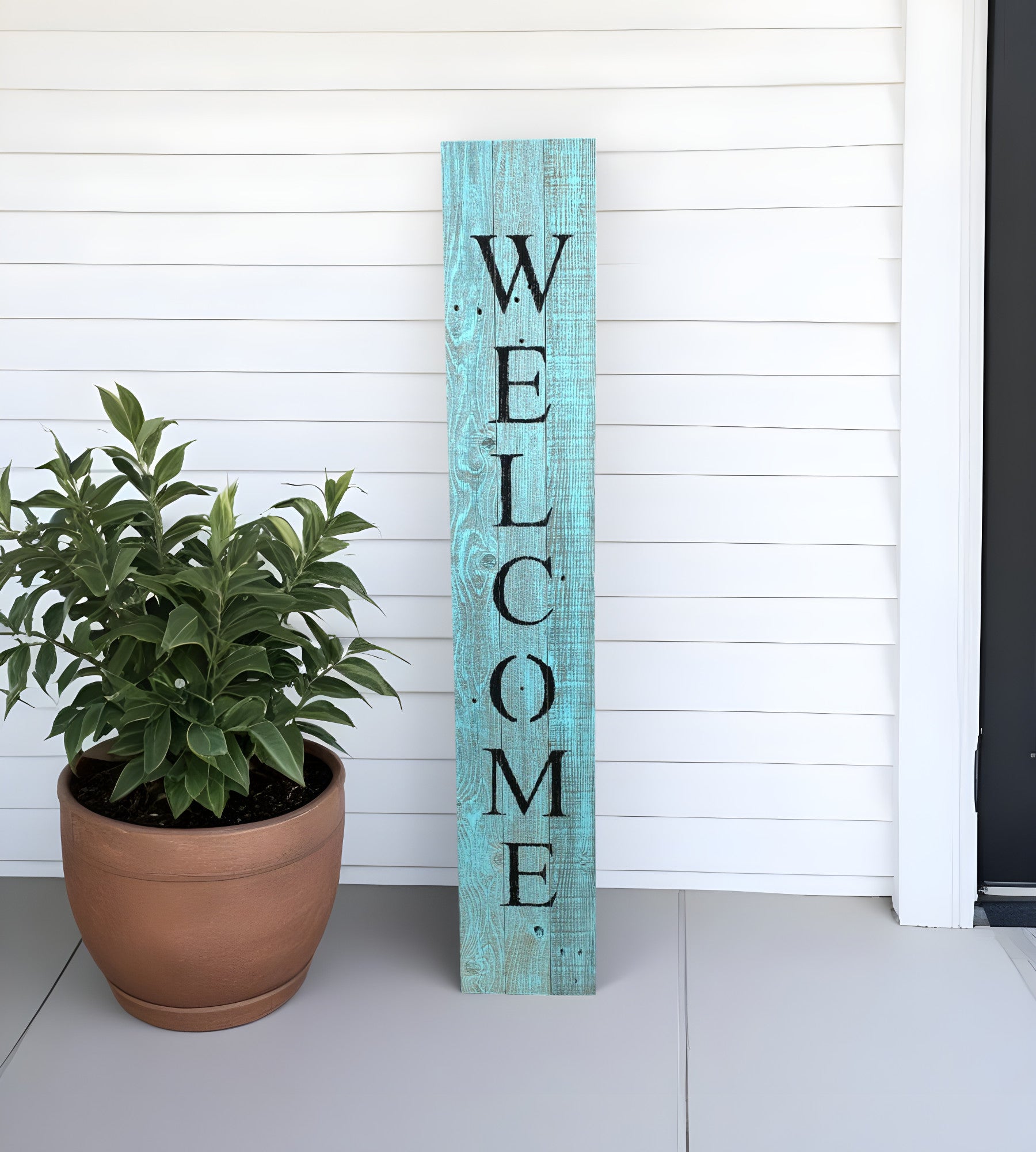 Rustic Light Aqua Blue Front Porch Welcome Sign