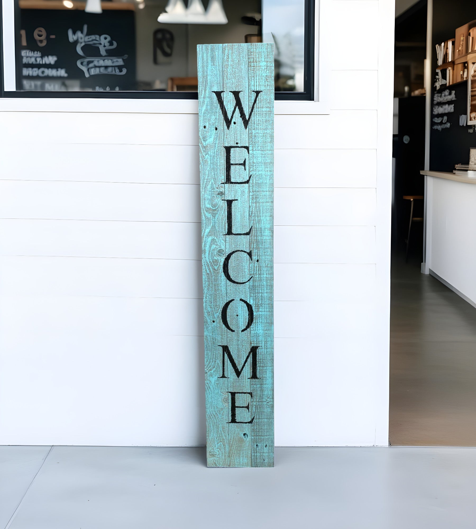 Rustic Light Aqua Blue Front Porch Welcome Sign