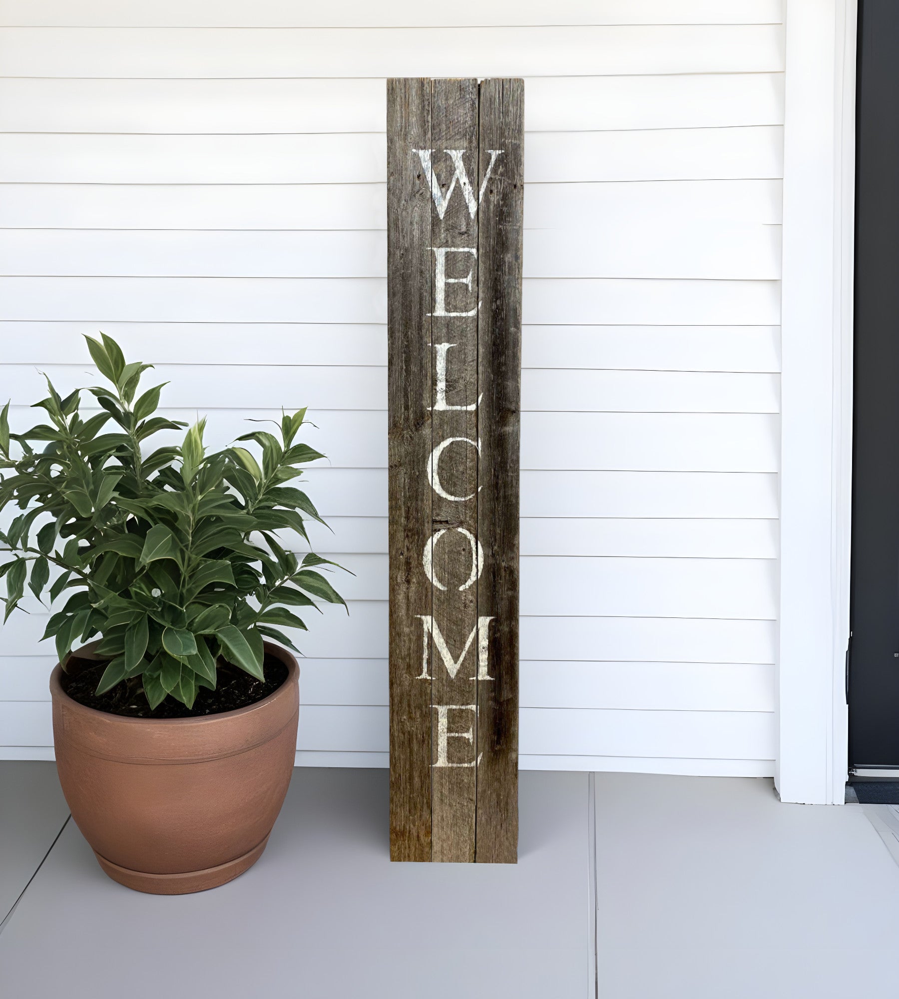 Rustic Dark Gray And White Front Porch Welcome Sign