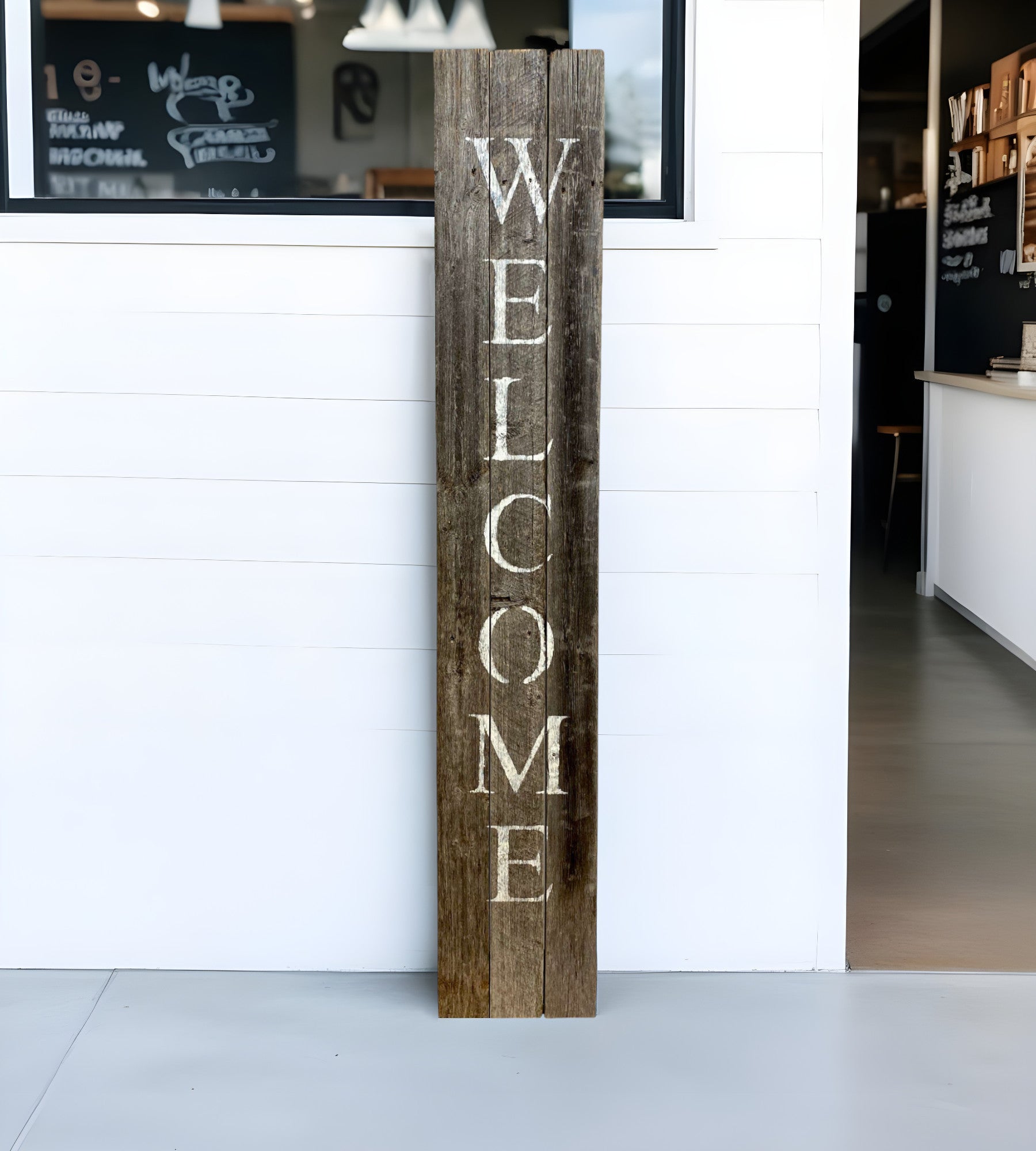 Rustic Dark Gray And White Front Porch Welcome Sign