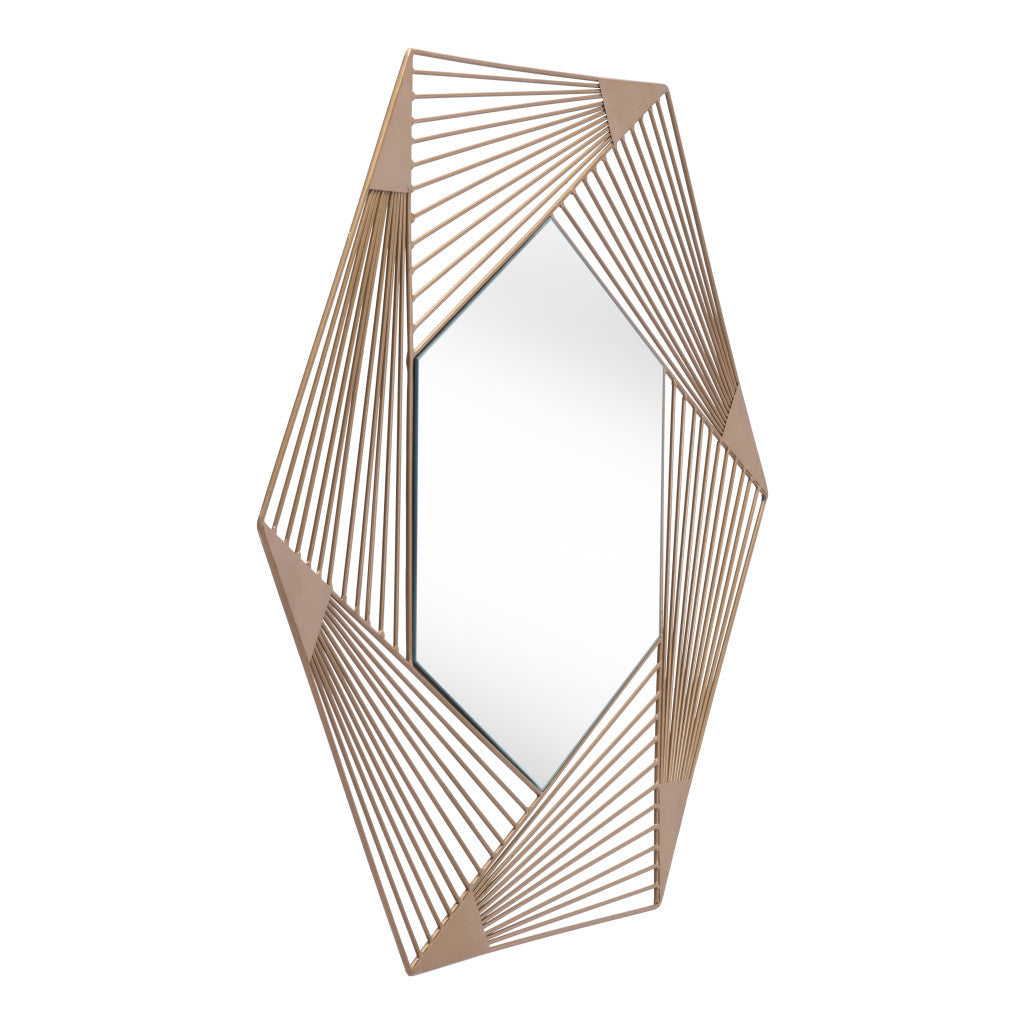 29" Gold Hexagonal Lines Steel Framed Accent Mirror