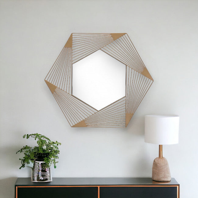 29" Gold Hexagonal Lines Steel Framed Accent Mirror