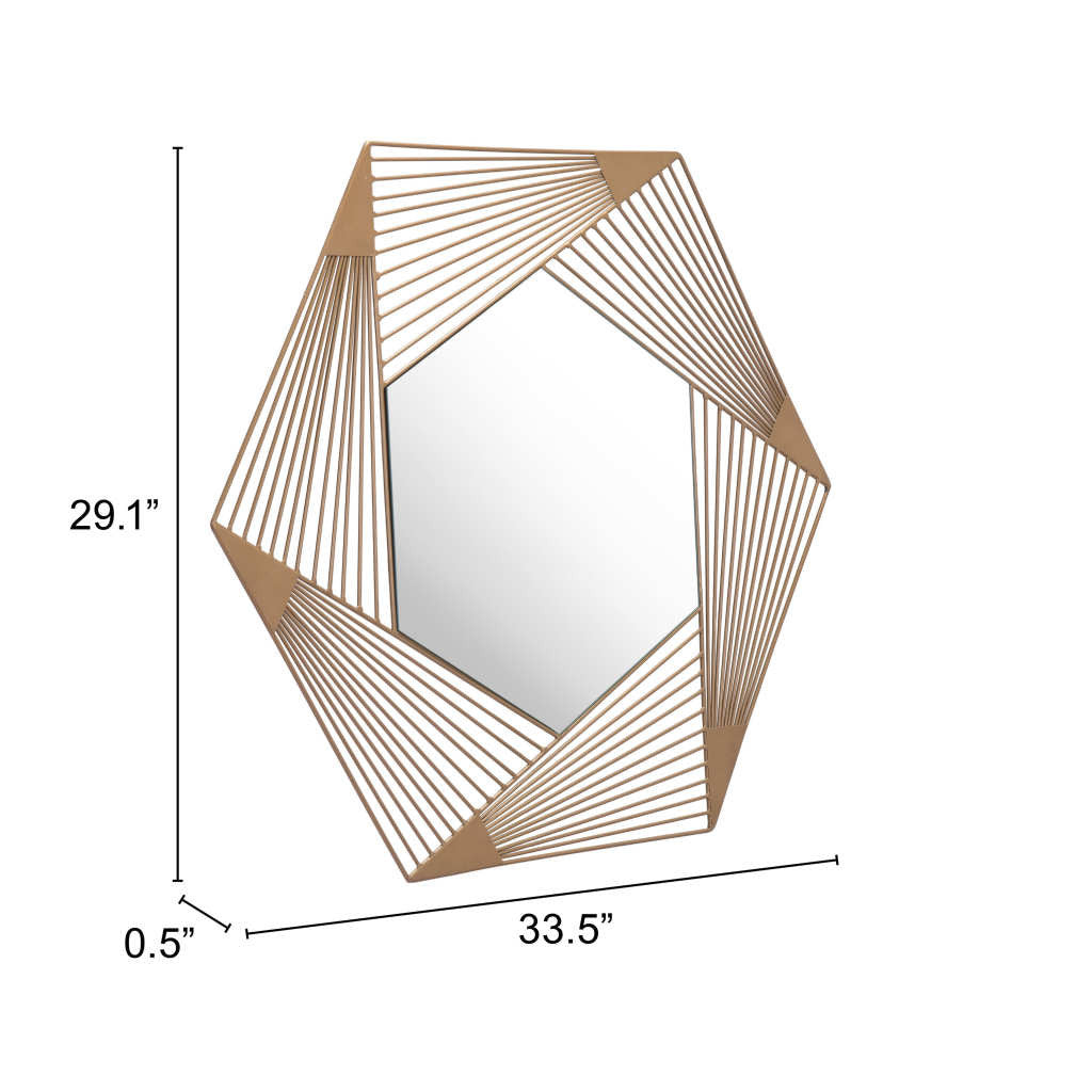 29" Gold Hexagonal Lines Steel Framed Accent Mirror