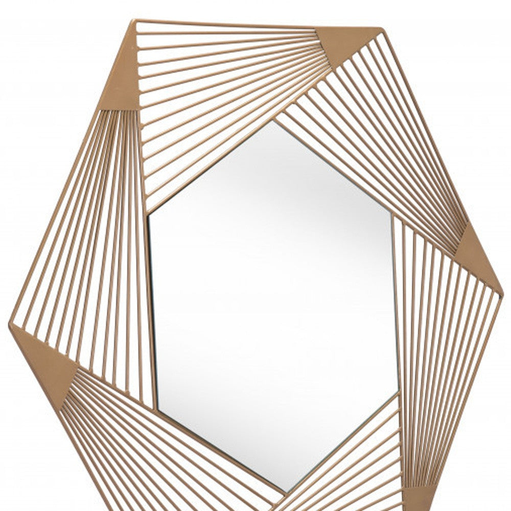 29" Gold Hexagonal Lines Steel Framed Accent Mirror