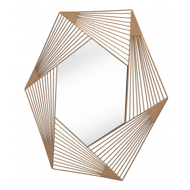 29" Gold Hexagonal Lines Steel Framed Accent Mirror