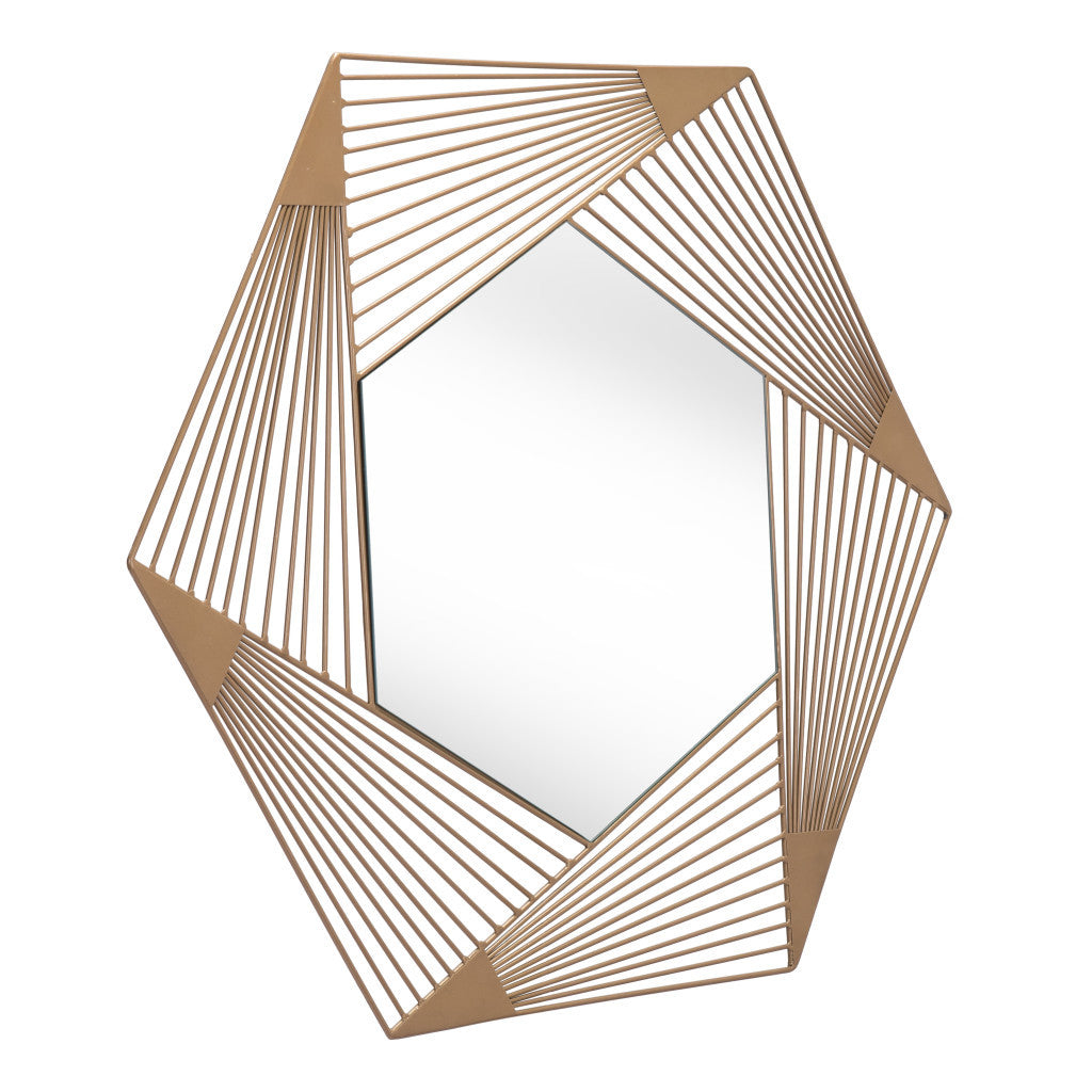 29" Gold Hexagonal Lines Steel Framed Accent Mirror