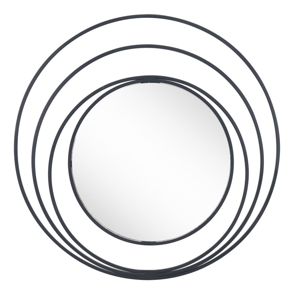 32" Black Concentric Circles Round Wall Mirror