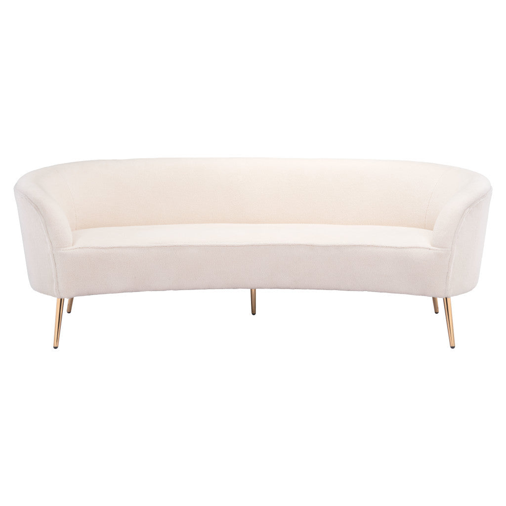 86" White Polyester Sofa With Gold Legs