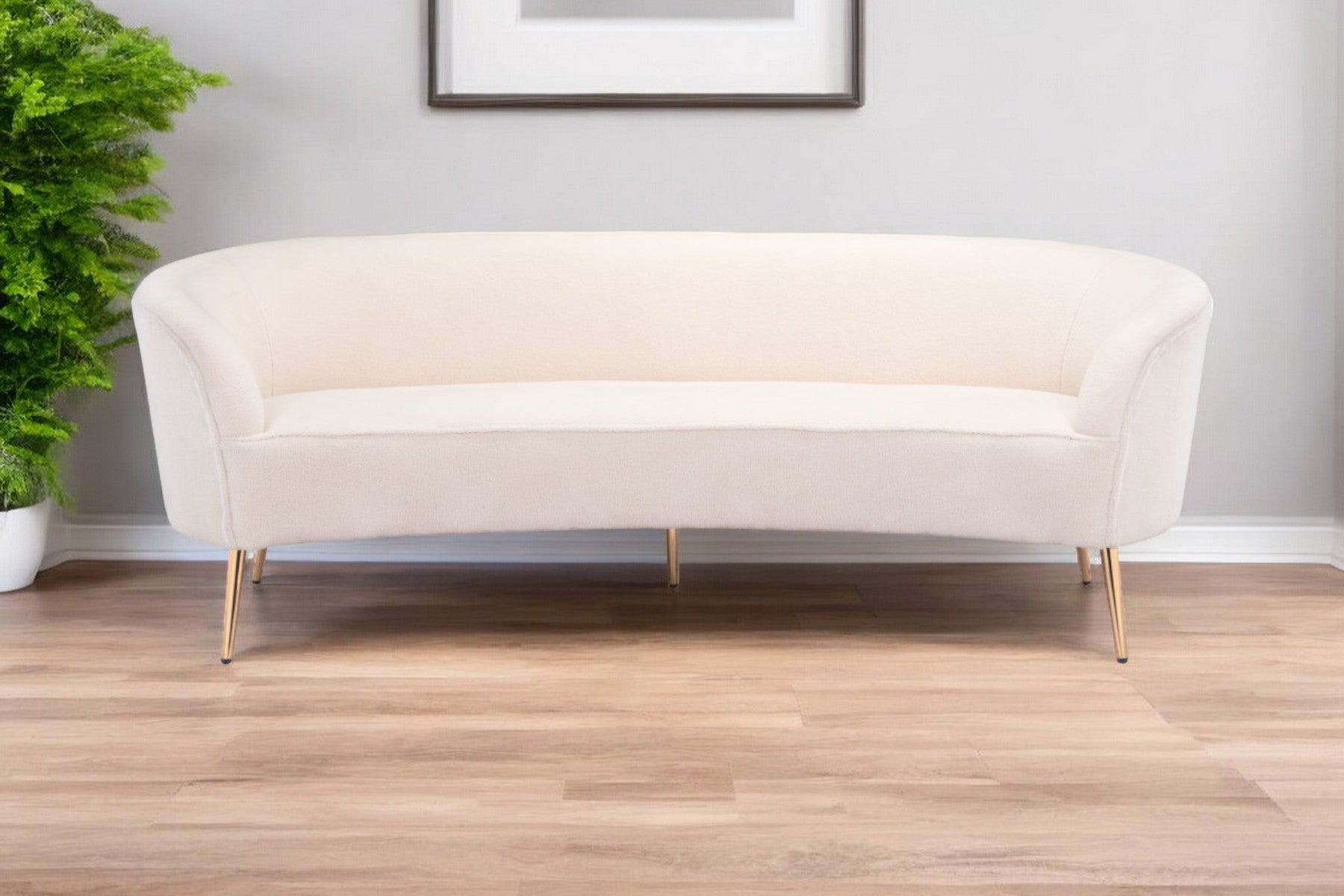 86" White Polyester Sofa With Gold Legs