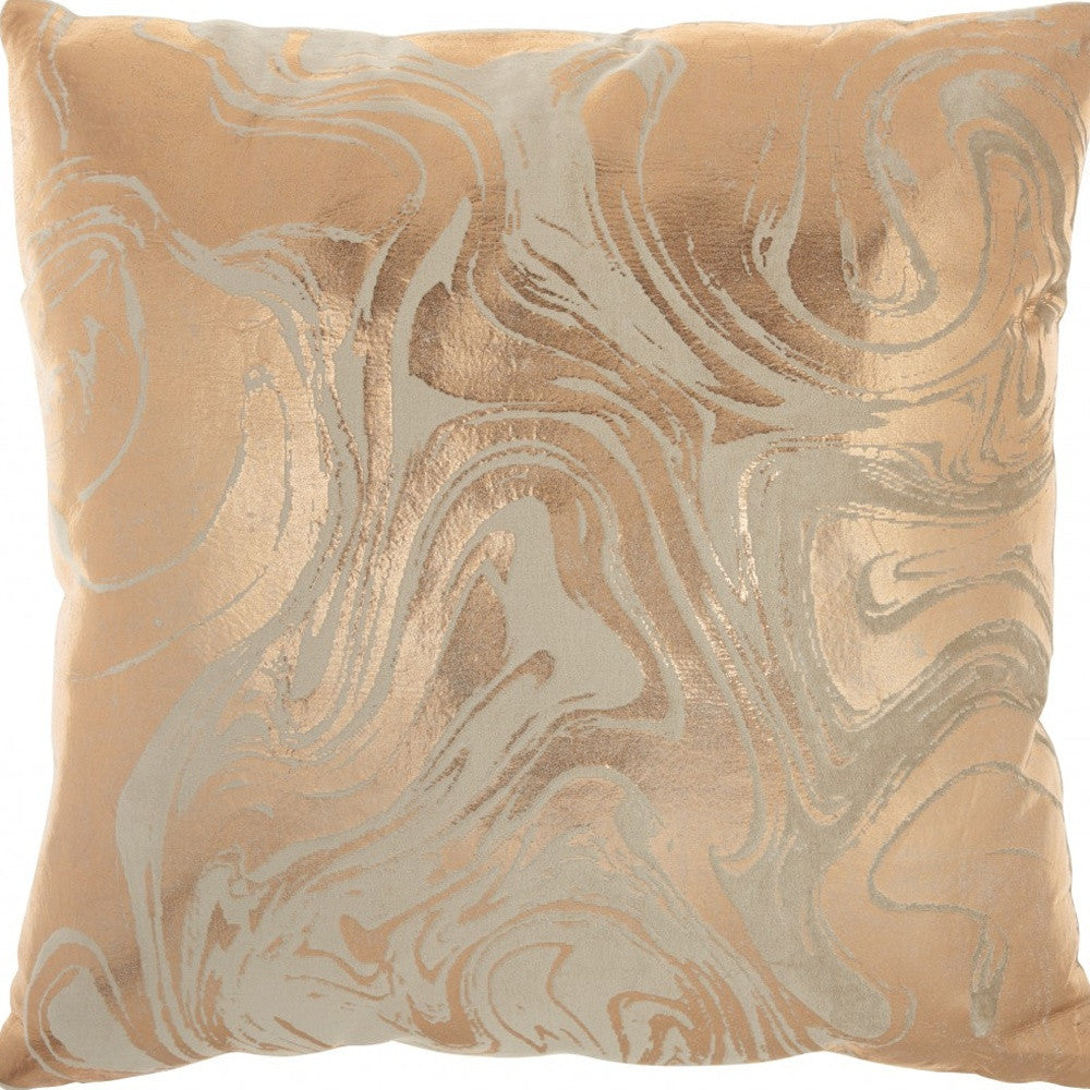 Pink Accent Throw Pillow With Rose Gold Swirl Design