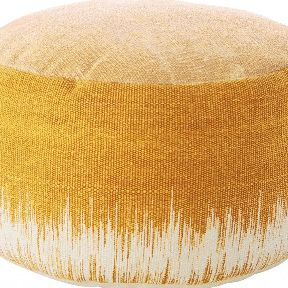 20" Yellow and White Cotton Round Abstract Pouf Ottoman