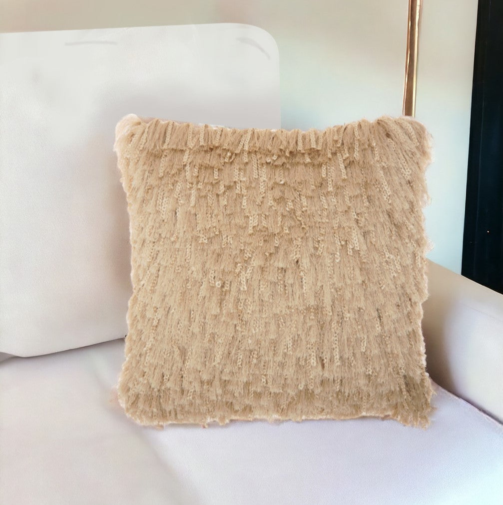 Soft Beige Shag Accent Pillow