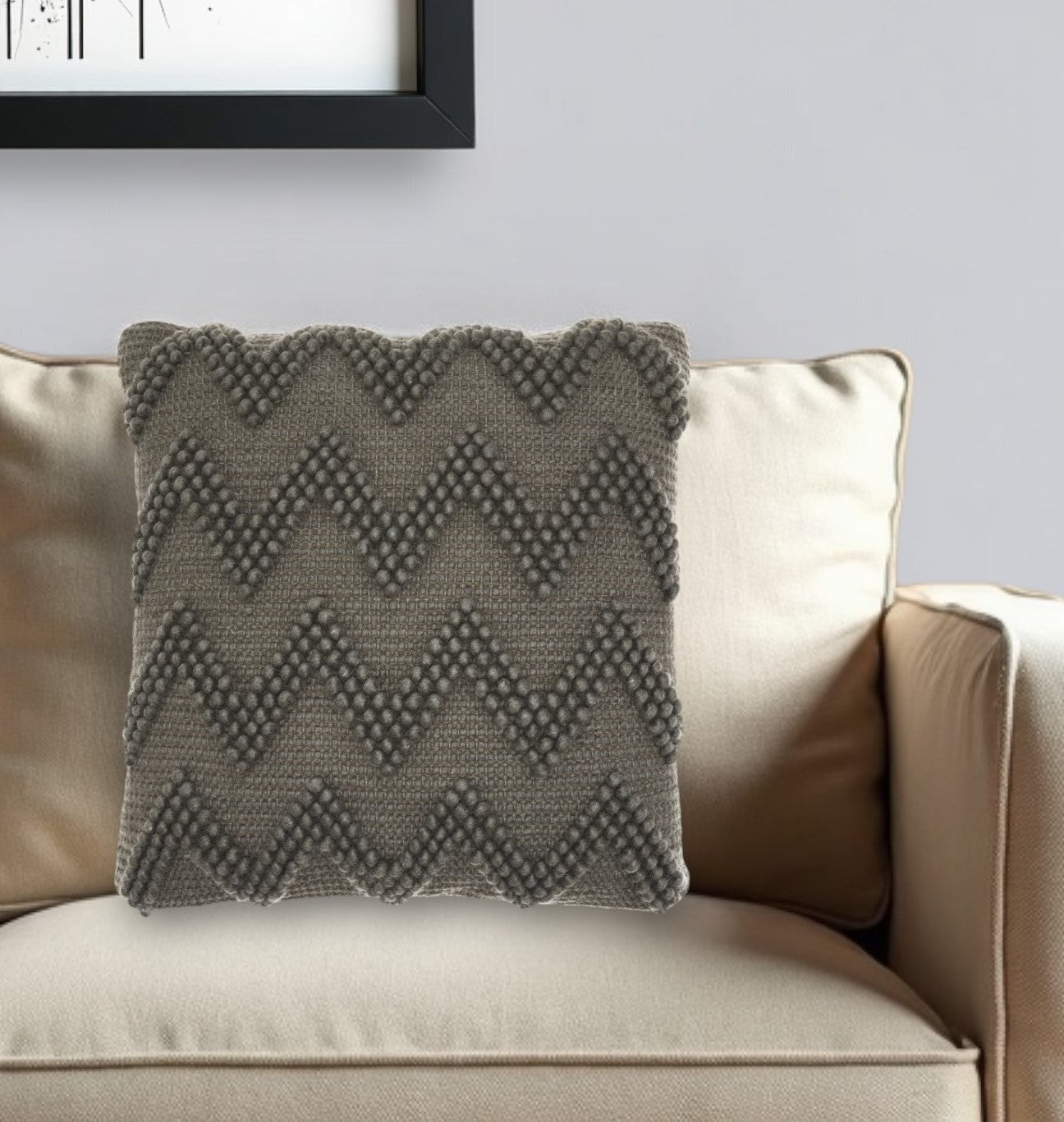 Dark Gray Chevron Detail Throw Pillow