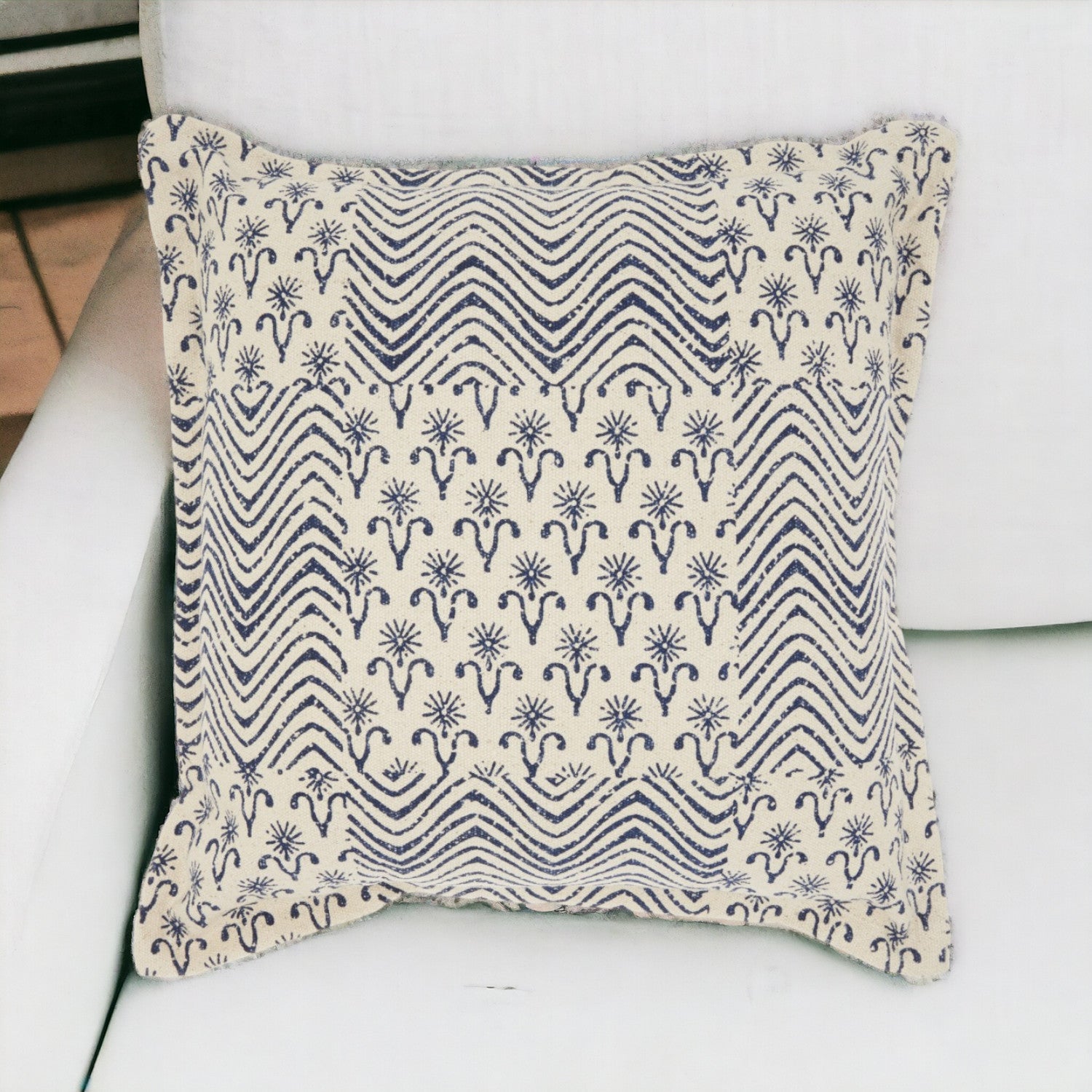 Indigo And Ivory Floral Waves Throw Pillow