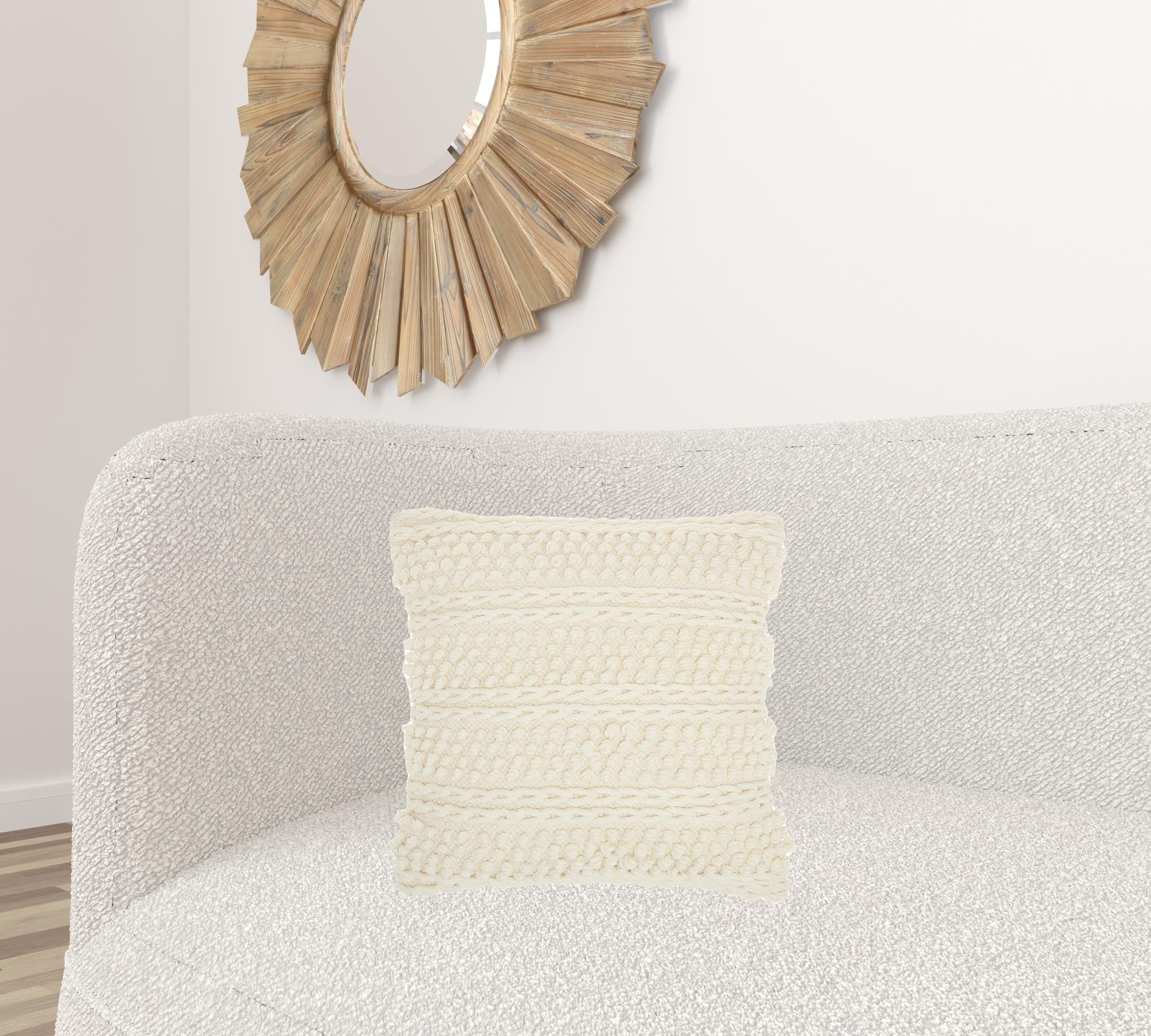 Ivory Textured Dots And Stripes Throw Pillow