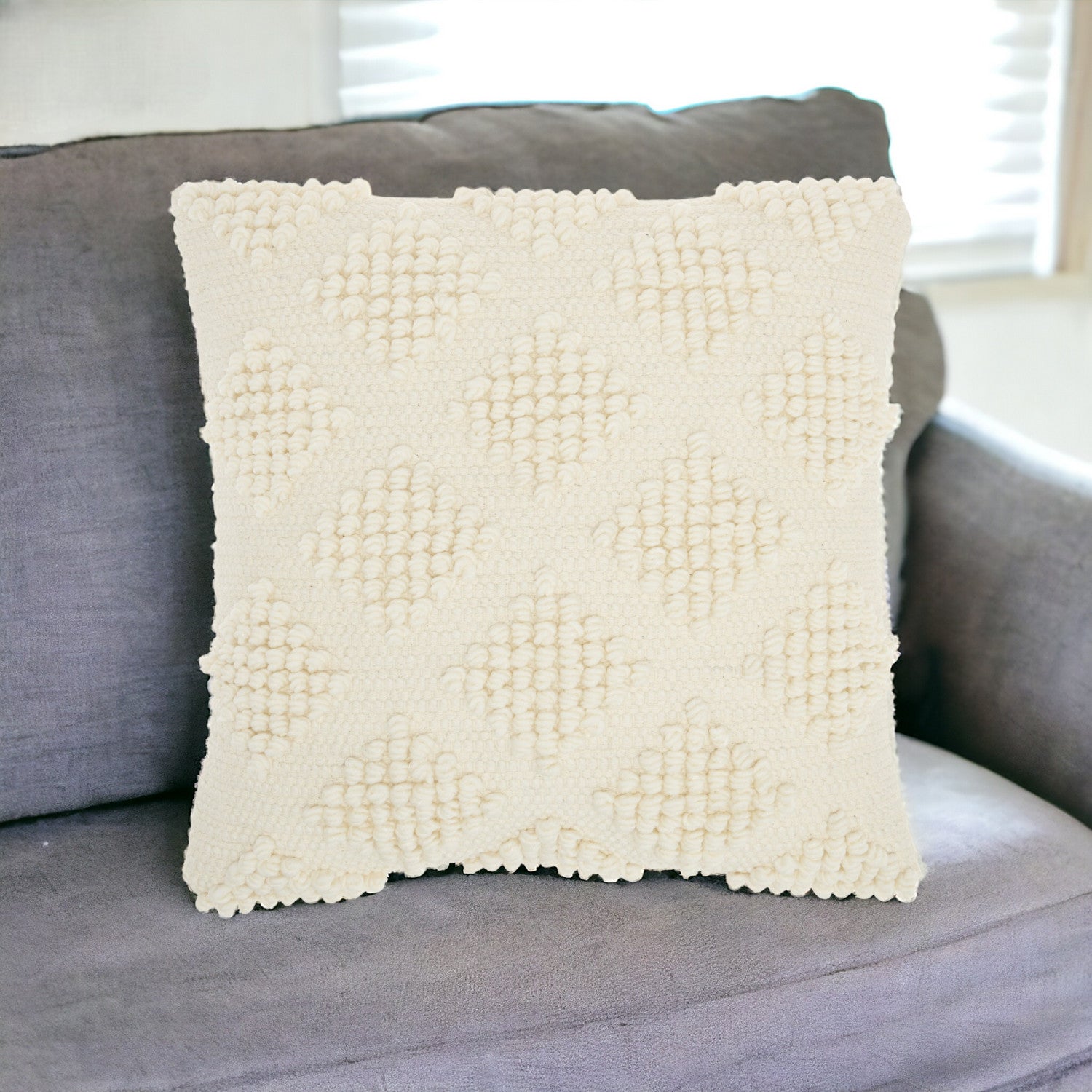 18" Ivory Textured Diamonds Throw Pillow