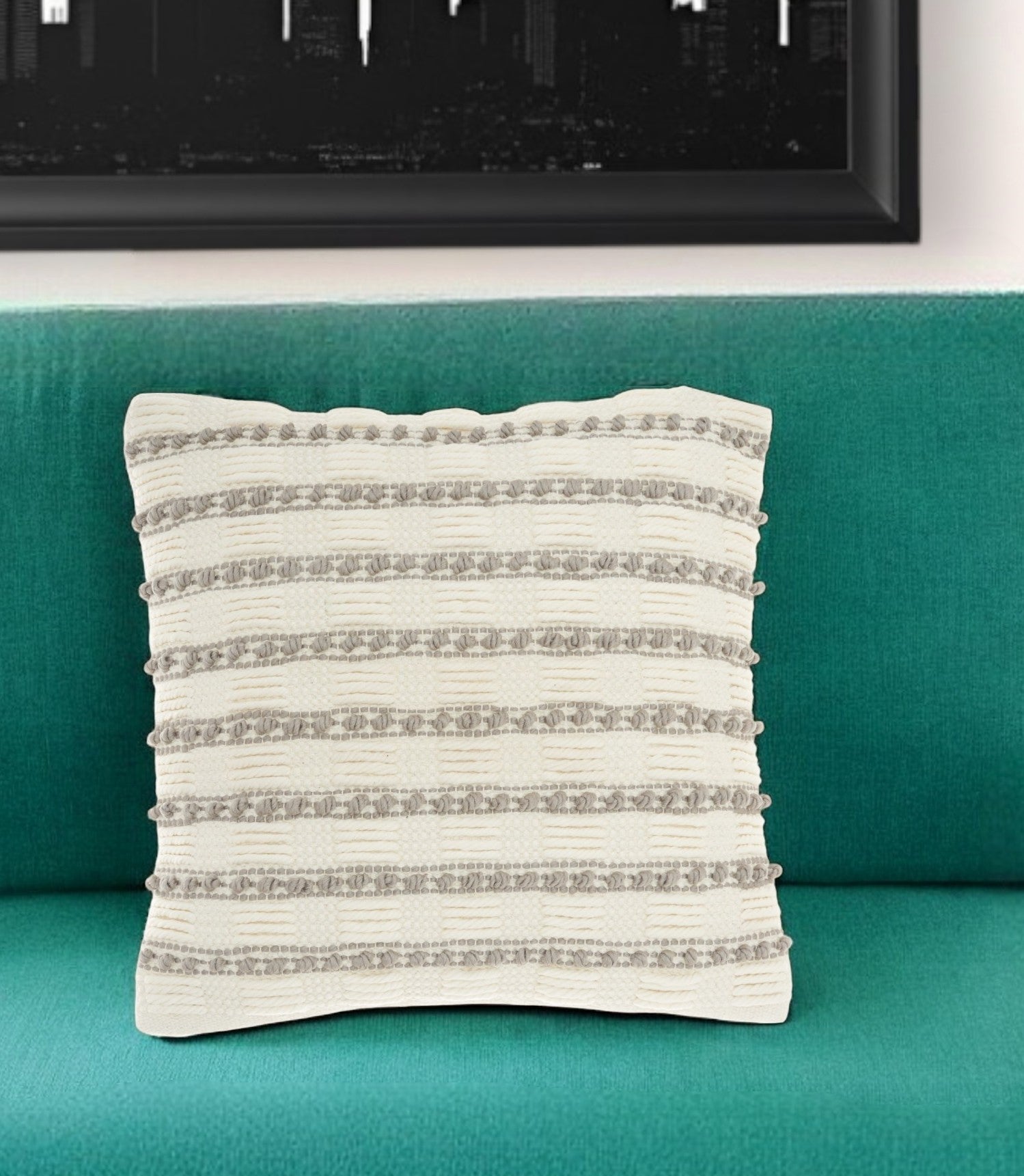 Light Gray And Ivory Textured Stripes Throw Pillow