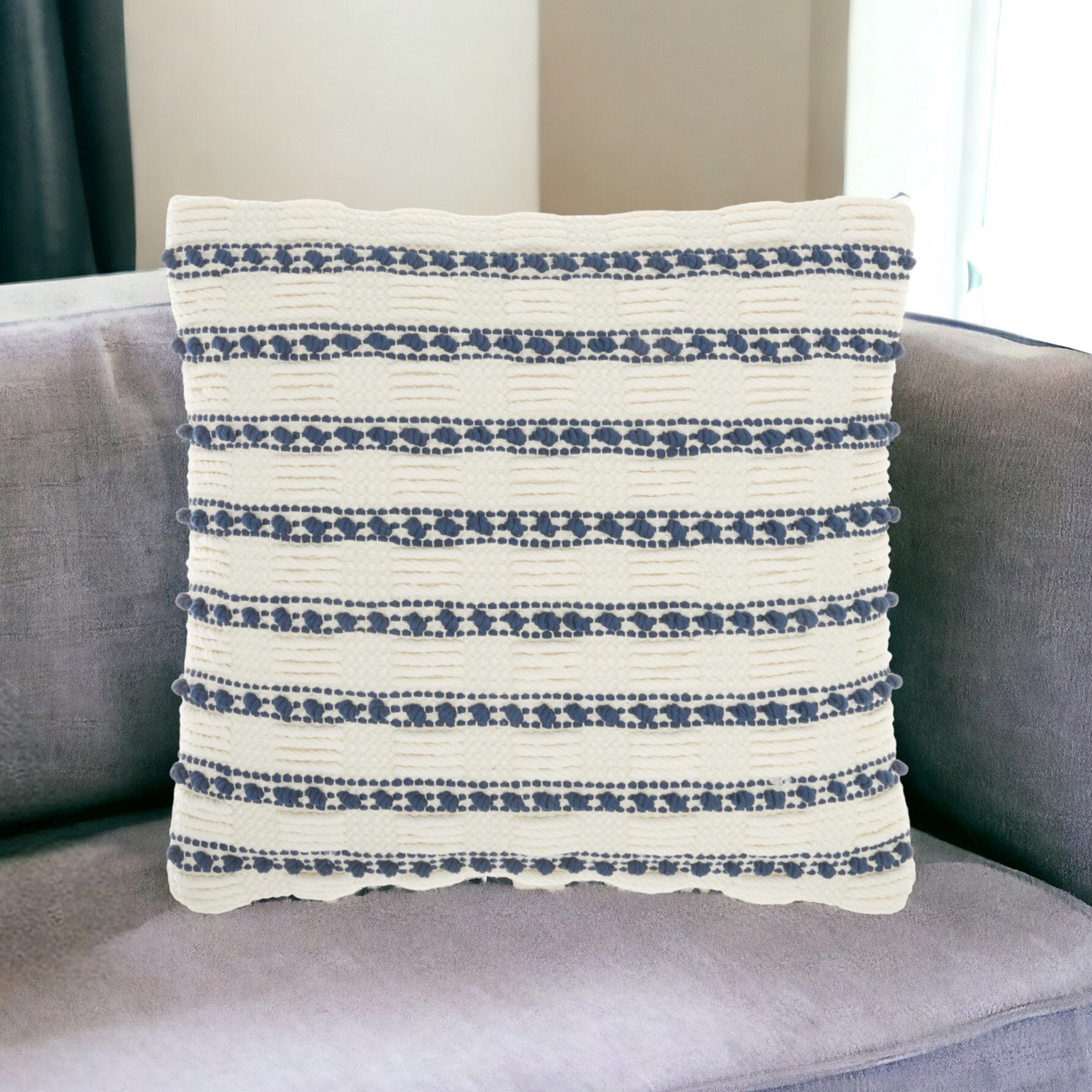 18" Navy Cotton Blend Throw Pillow