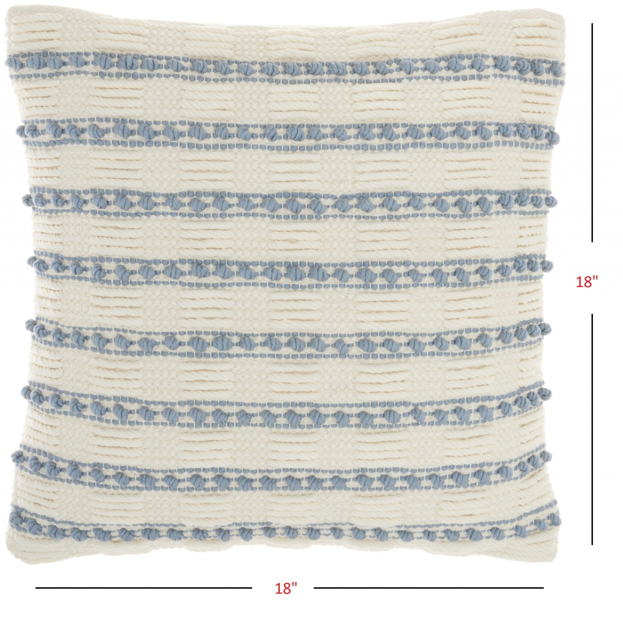 18" Pale Blue And Ivory Textured Stripes Throw Pillow