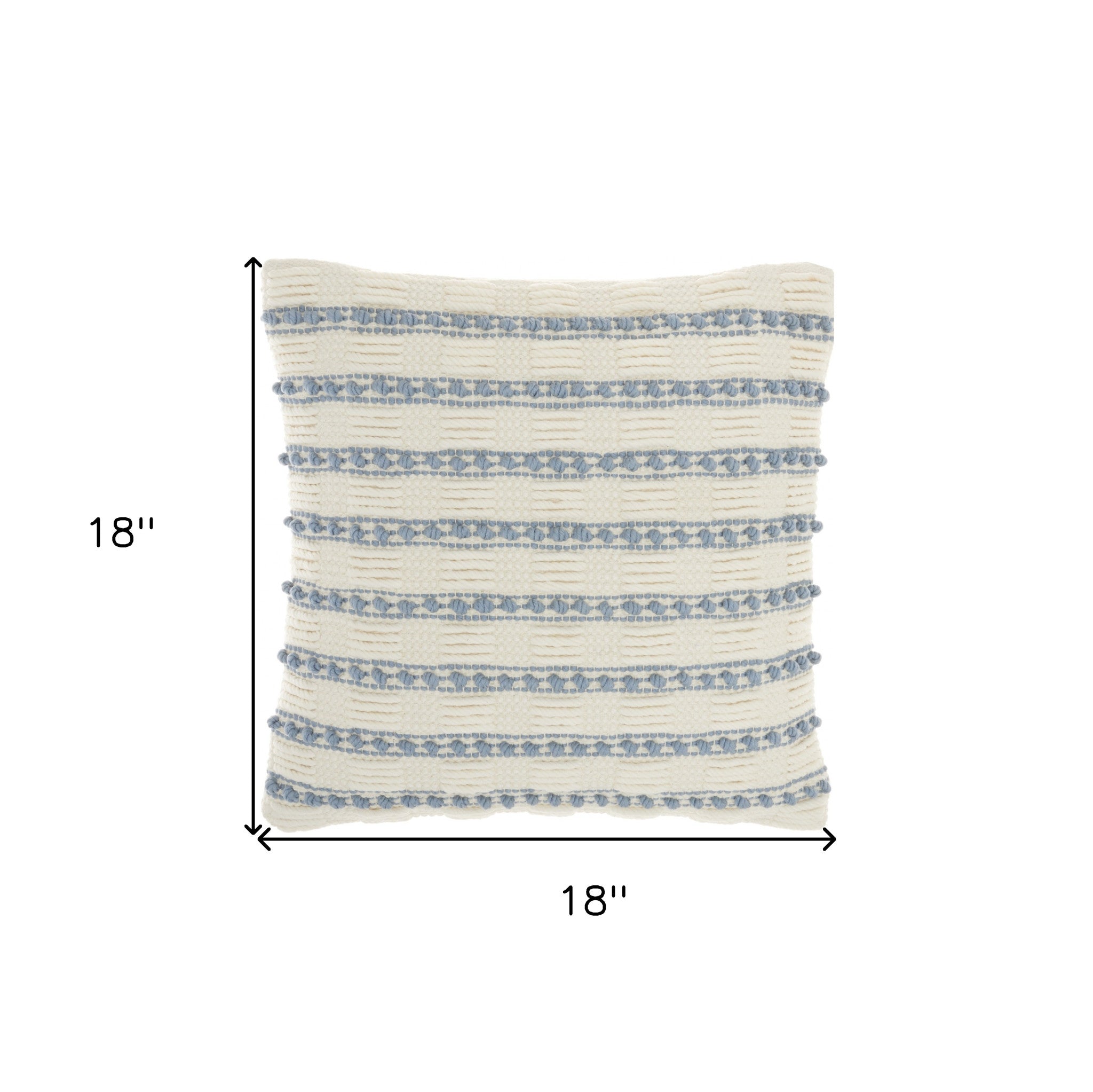 18" Pale Blue And Ivory Textured Stripes Throw Pillow