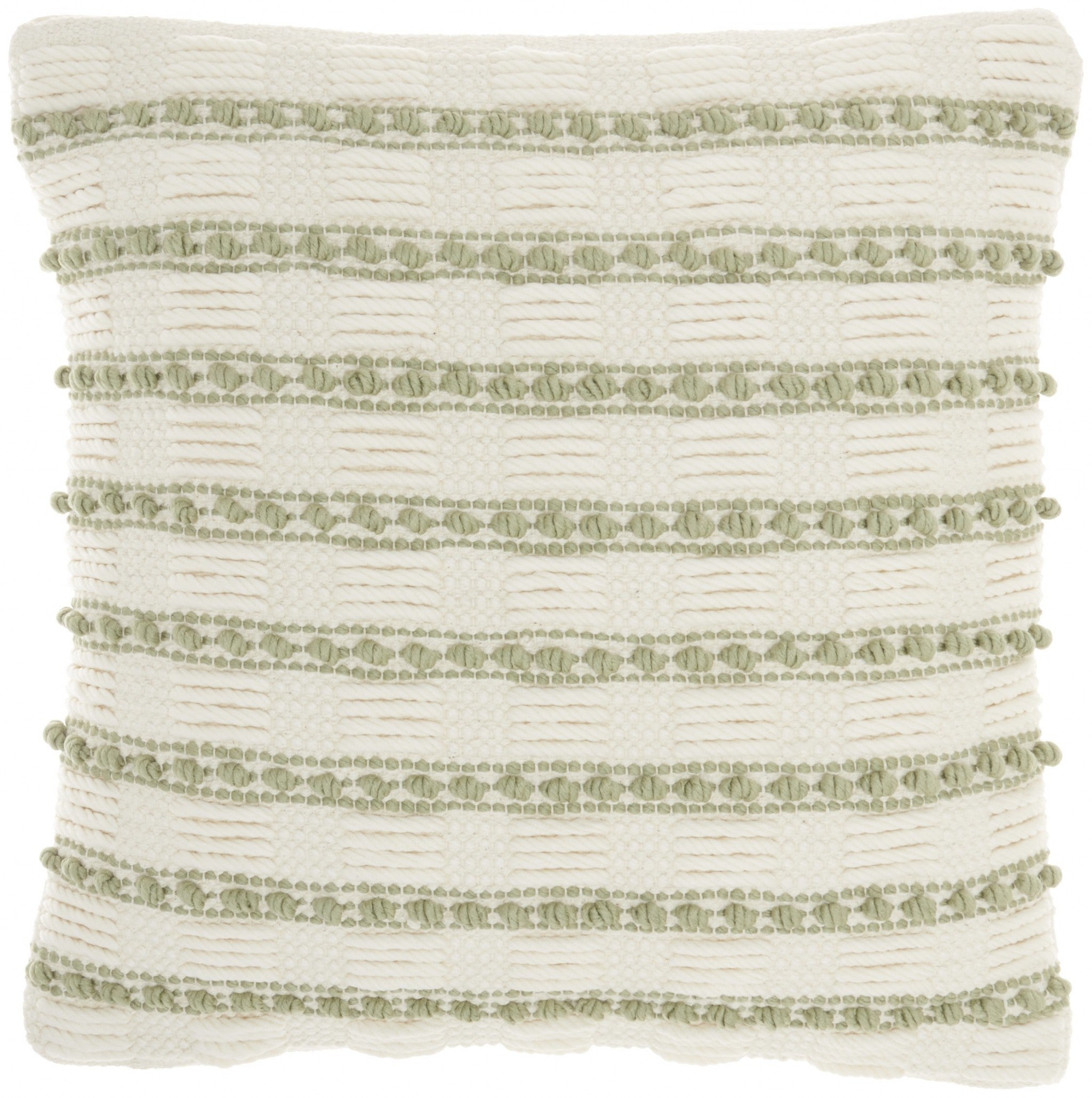 Sage And Ivory Textured Stripes Throw Pillow