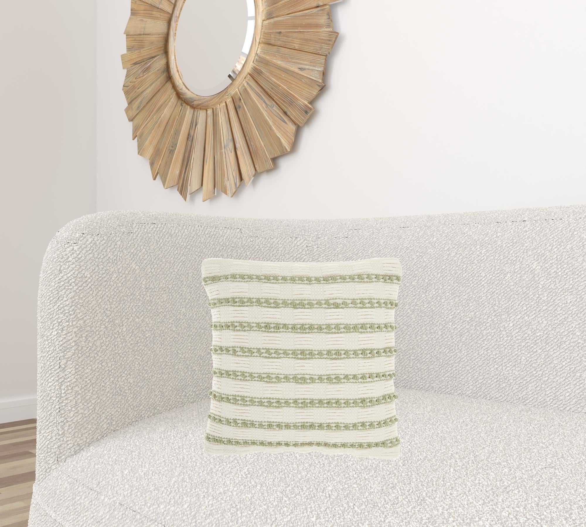 Sage And Ivory Textured Stripes Throw Pillow