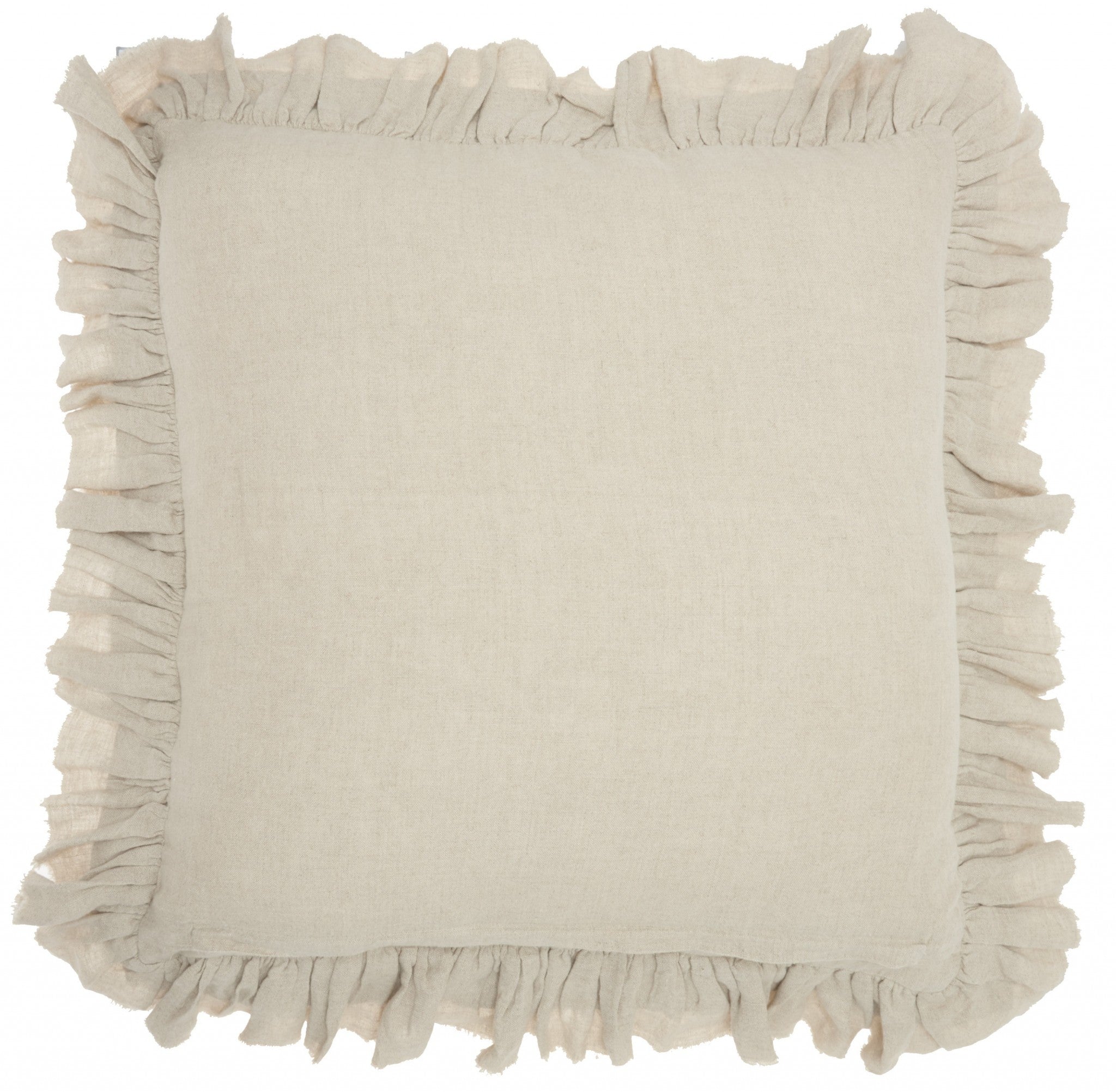 Dainty Ruffle Edged Beige Throw Pillow